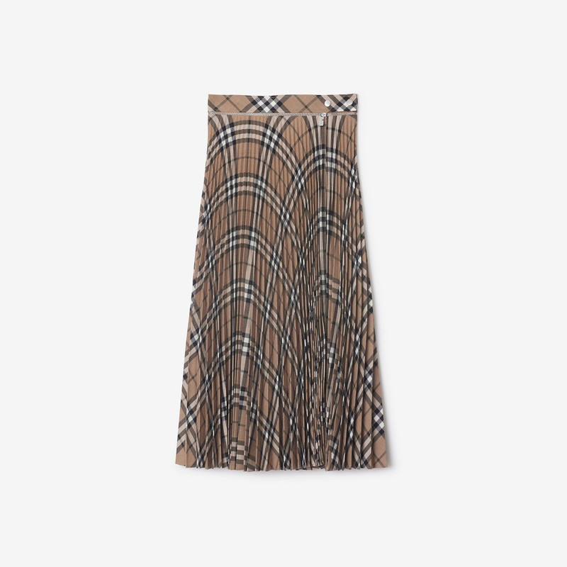 Pleated Check Wool Blend Skirt - 1