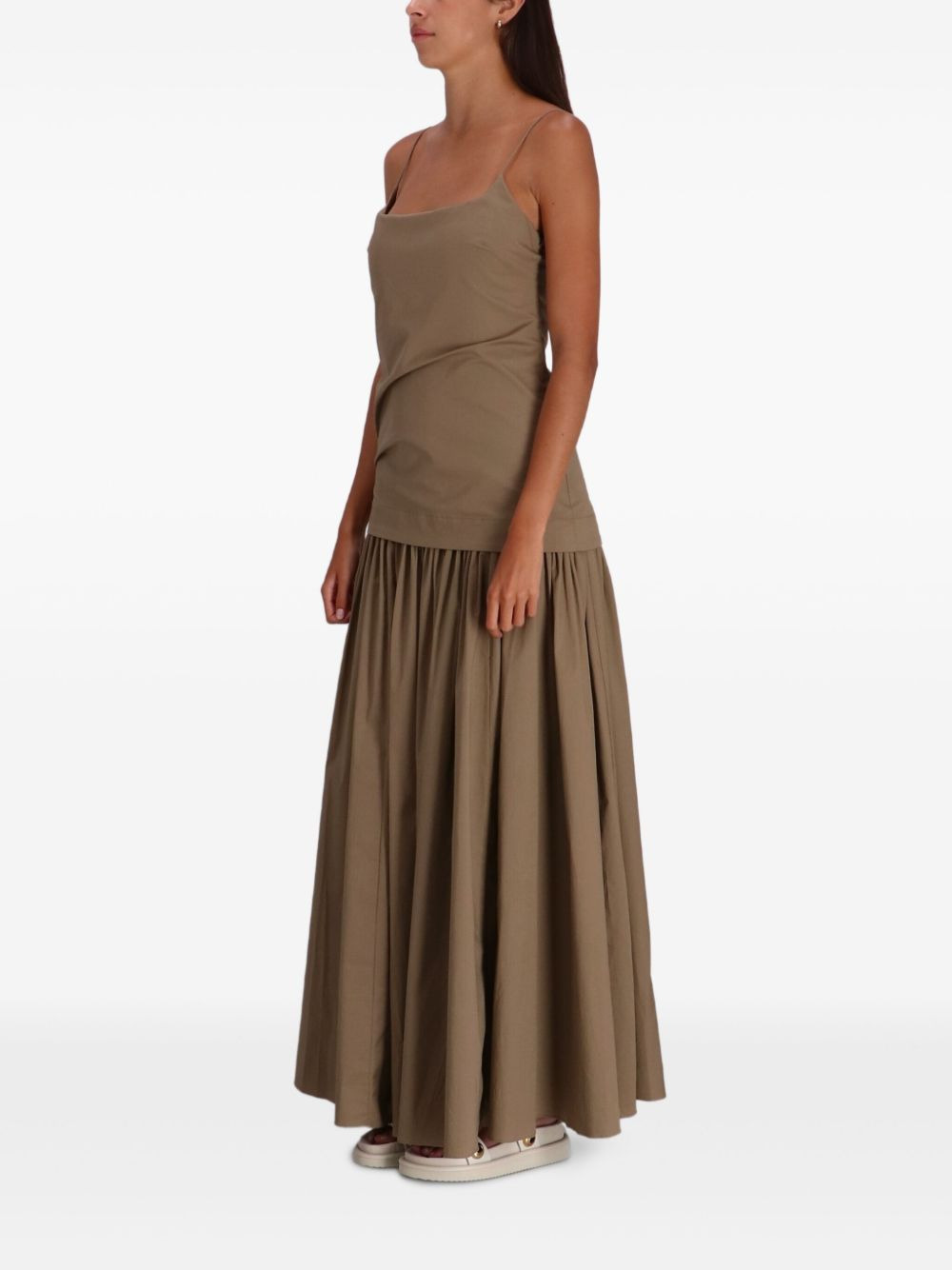 gathered-skirt slip midi day dress - 3