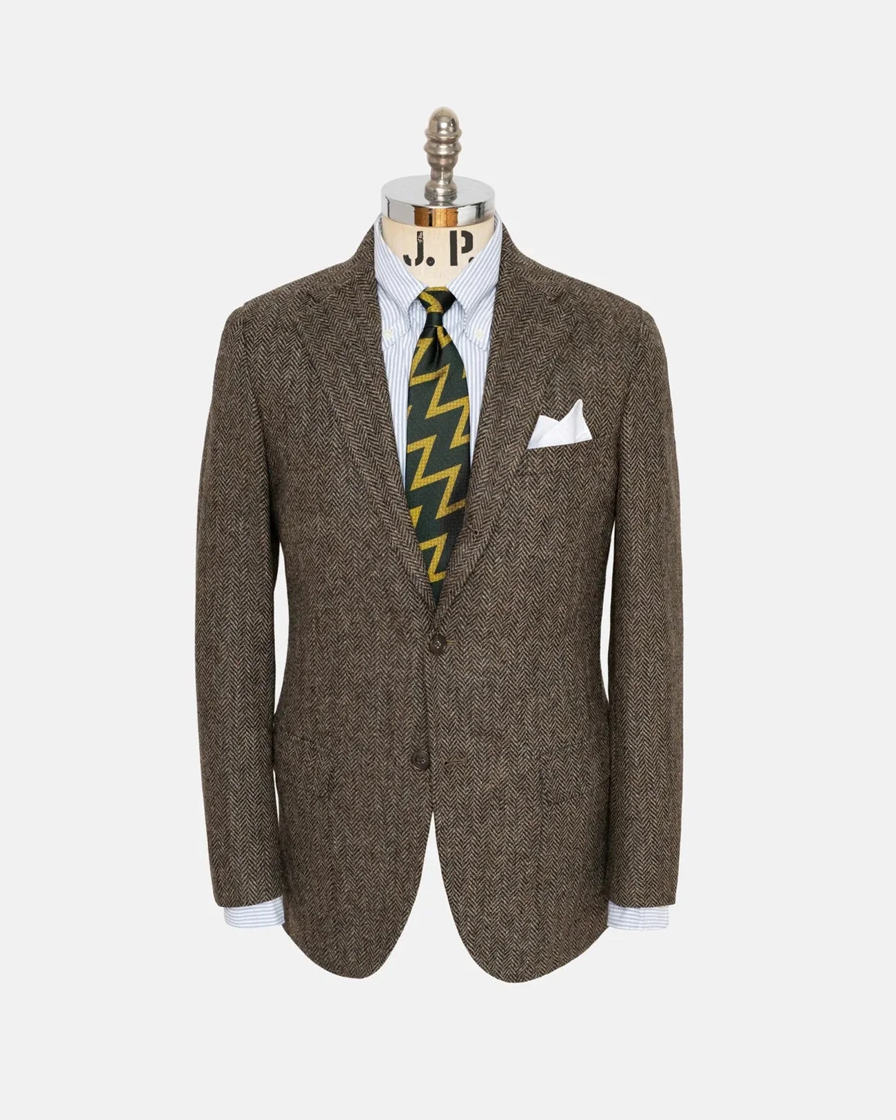 BROWN & OLIVE HERRINGBONE WOOL SPORT COAT - TRIM FIT - 1