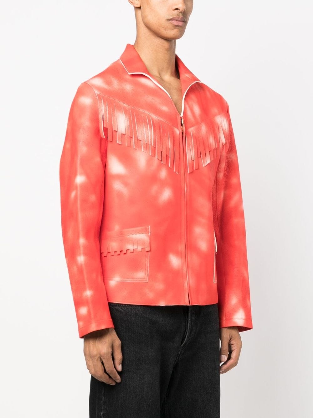 tie dye-print leather jacket - 4
