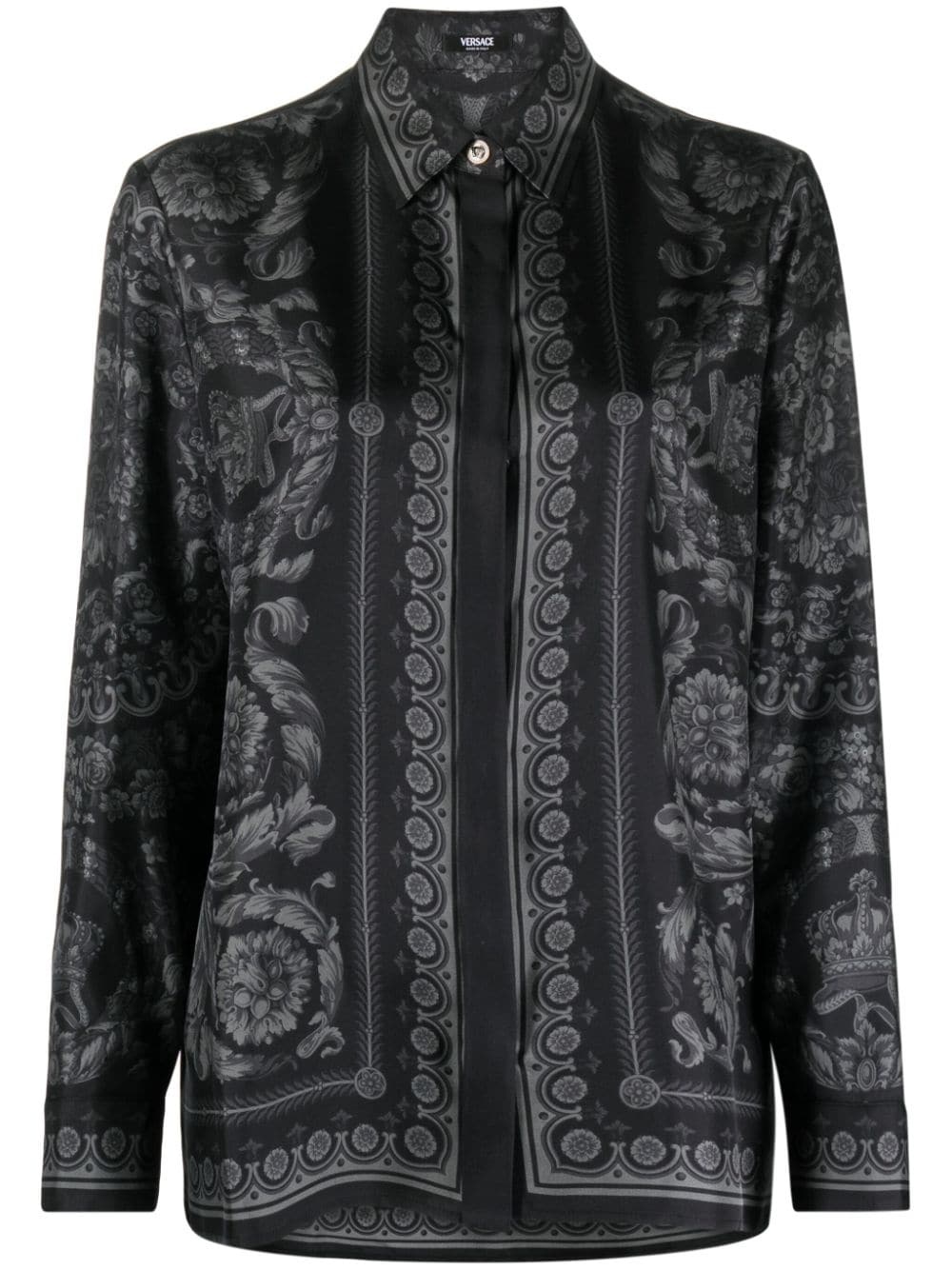Barocco-print silk-twill shirt - 1