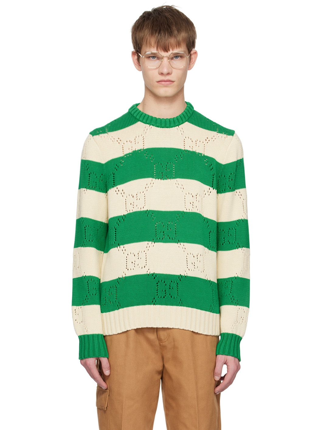 Green & Off-White GG Stripe Sweater - 1