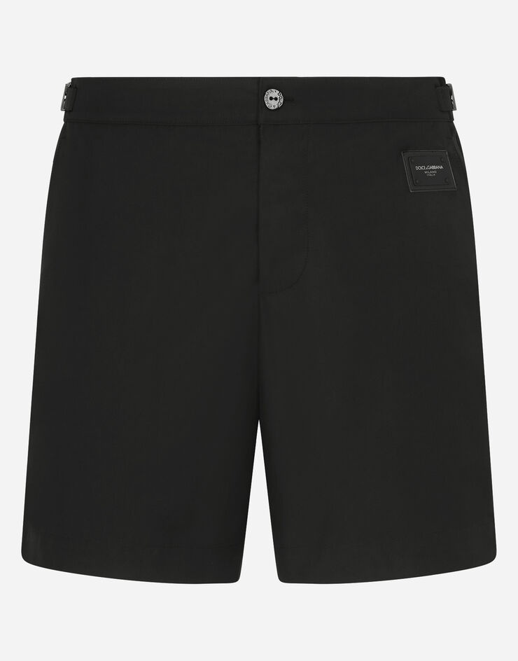 Mid-length swim shorts with branded plate - 1