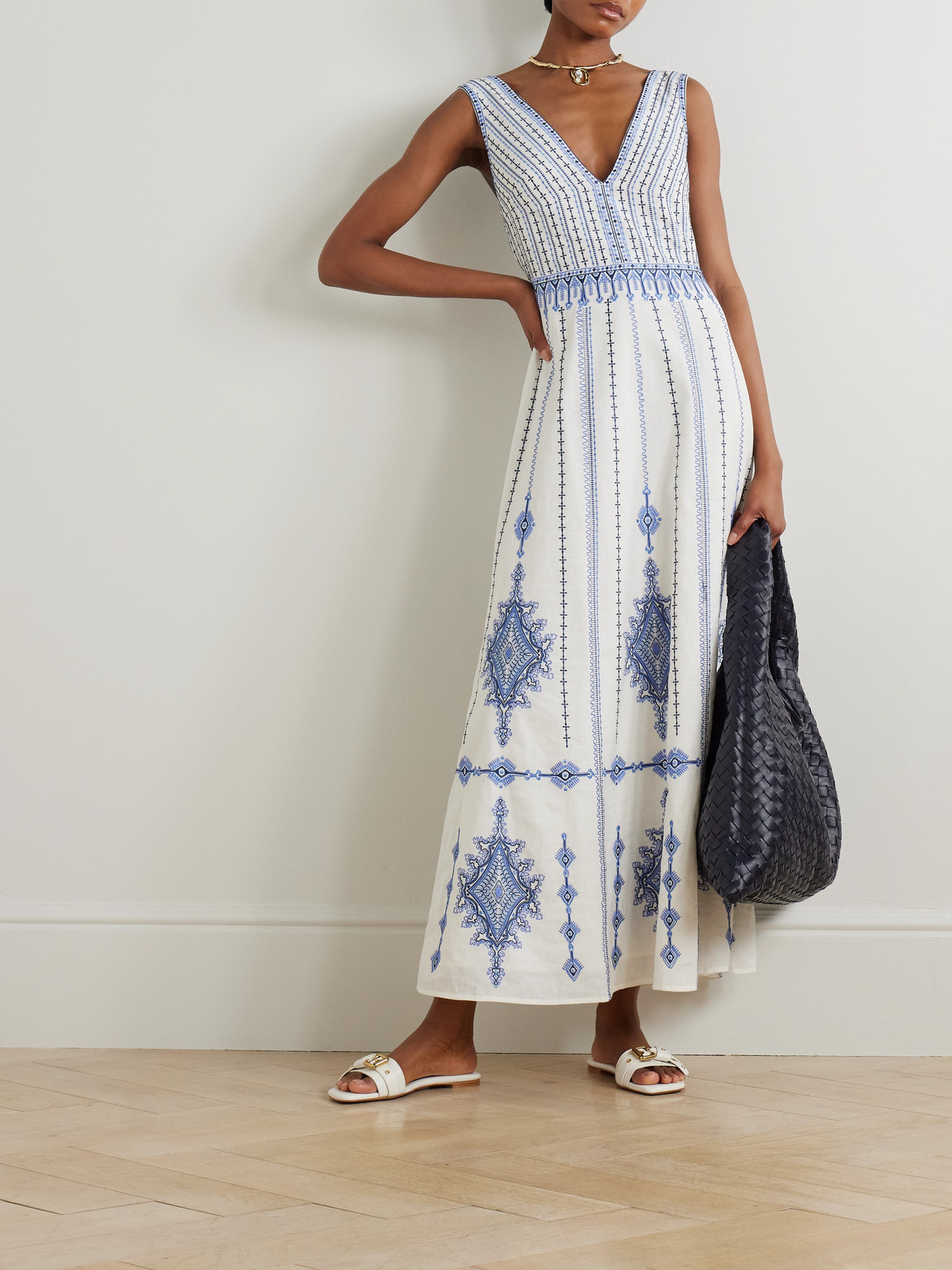 Nellie Embroidered Linen And Cotton-blend Maxi Dress - 2