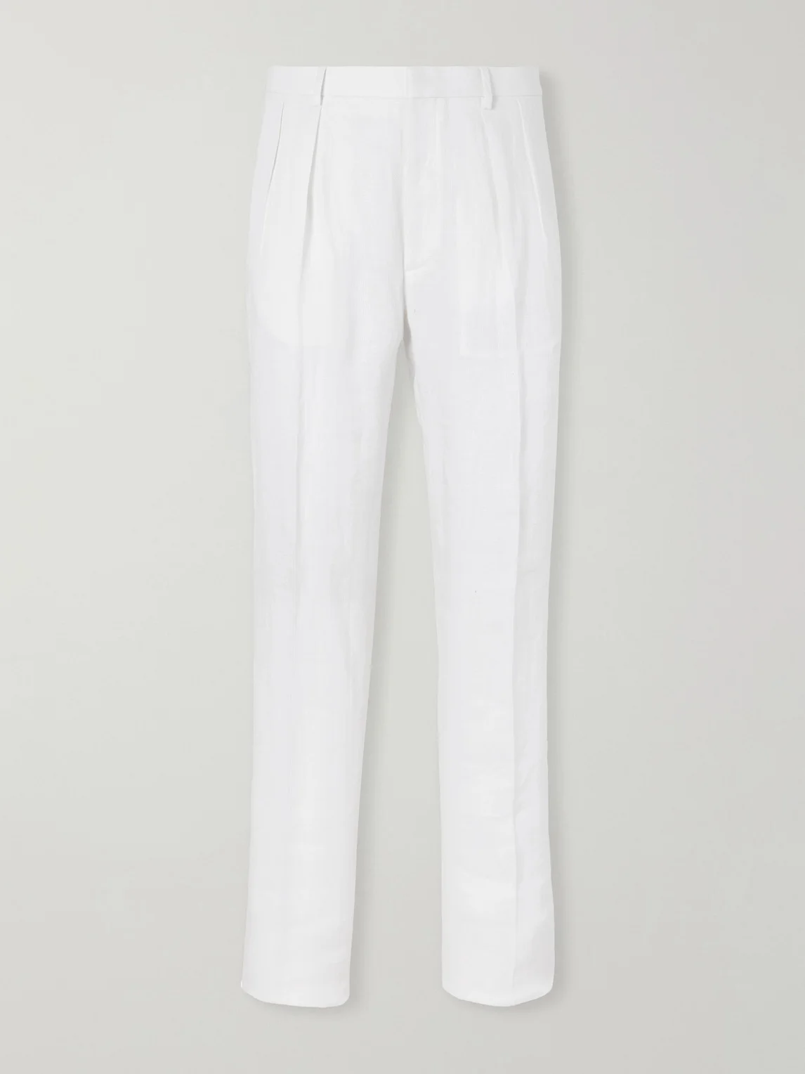 Straight-Leg Pleated Herringbone Linen Trousers - 1
