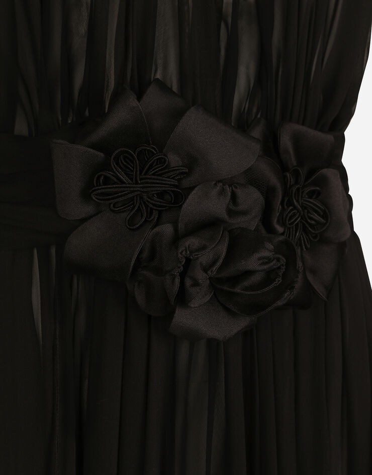 Long silk chiffon dress with floral appliqué - 8