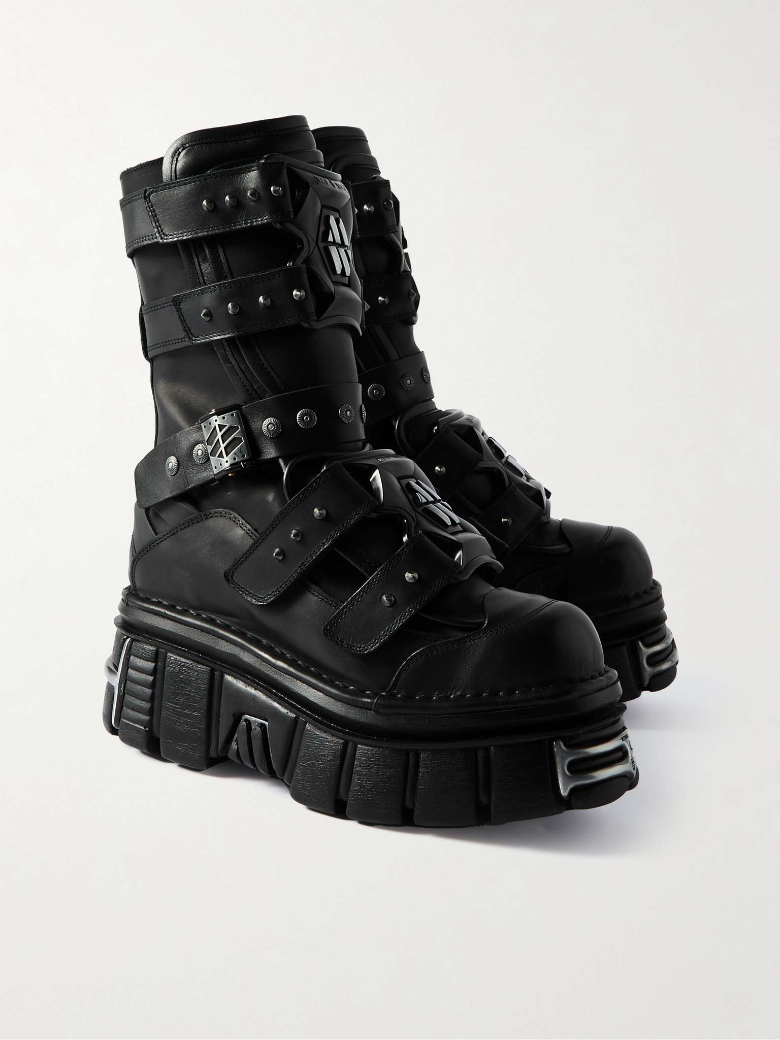 + New Rock Gamer Embellished Leather Platform Boots - 4
