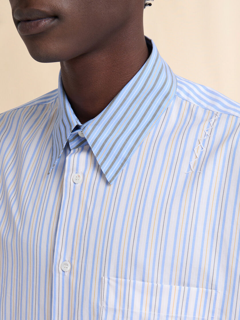 LIGHT BLUE ORGANIC POPLIN SHIRT WITH MIXED STRIPES - 4