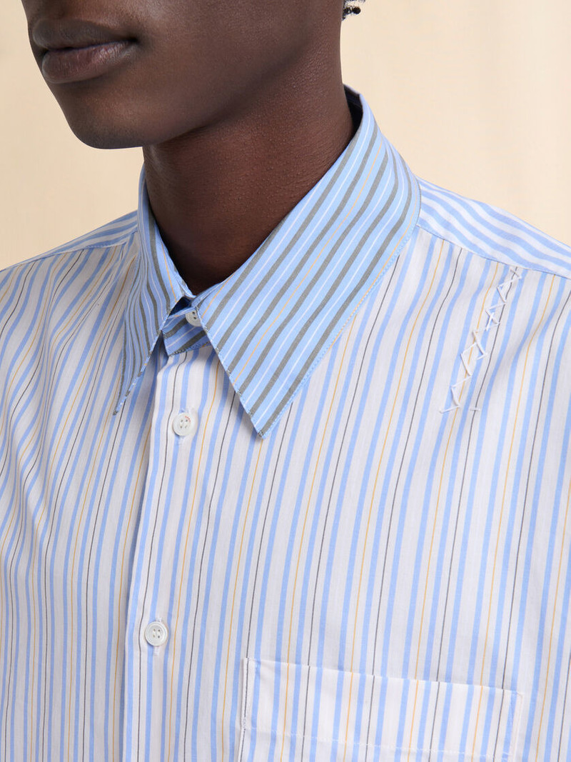LIGHT BLUE ORGANIC POPLIN SHIRT WITH MIXED STRIPES 4