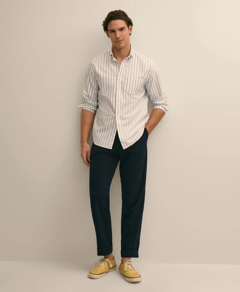 Washed Cotton Seersucker Pants - 1