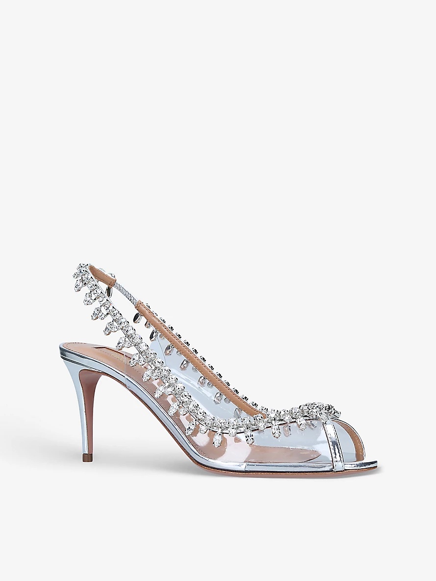 Temptation crystal-embellished leather and PVC slingback sandals - 3