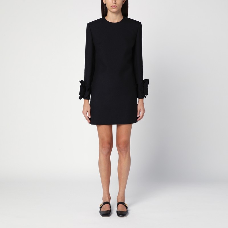 Black mini dress with rose appliqué - 1