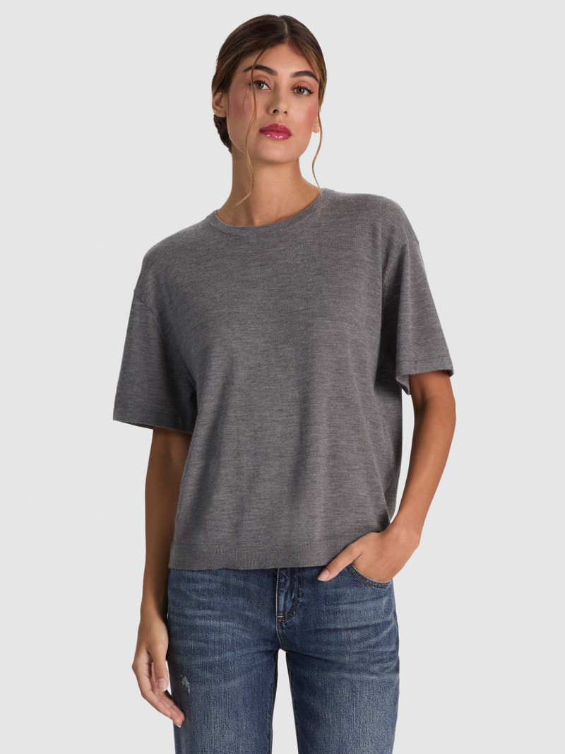 AMELIE CASHMERE KNIT TEE - MEDIUM HEATHER GREY 2