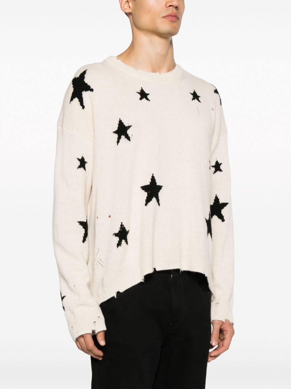 star-intarsia distressed cashmere jumper - 4