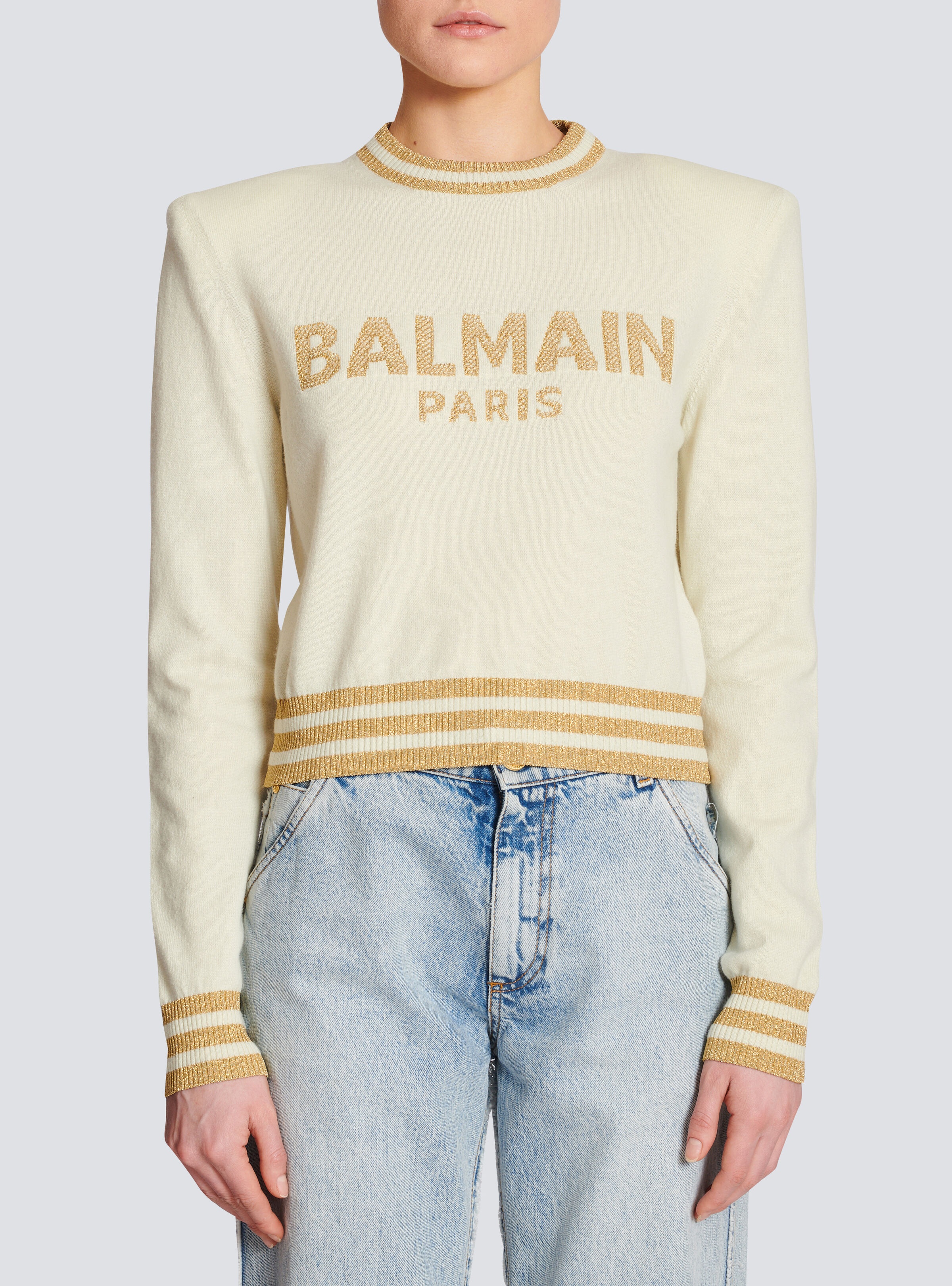 Cropped wool jumper with Balmain logo - 5