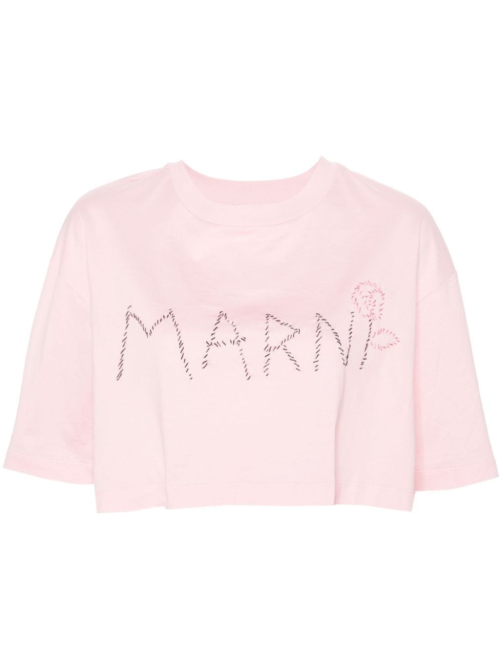 logo-embroidered cropped T-shirt - 1