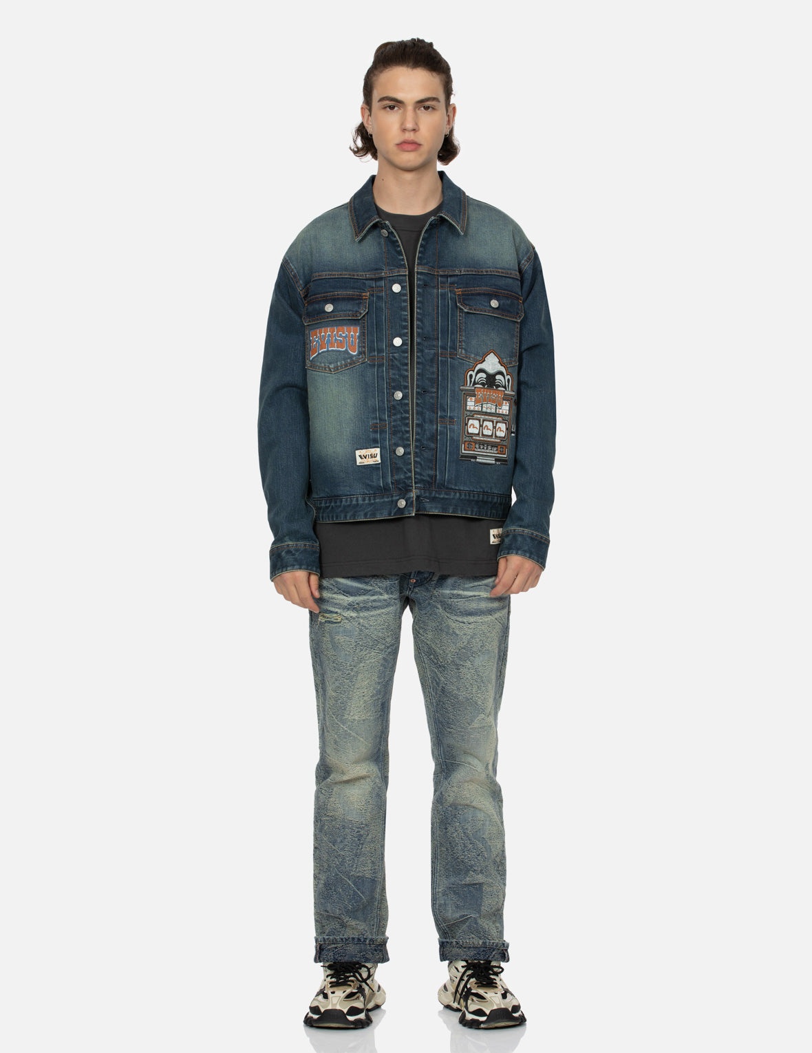 LOGO AND GODHEAD LUCKY SLOT MACHINE EMBROIDERIESRELAX FIT DENIM JACKET - 5
