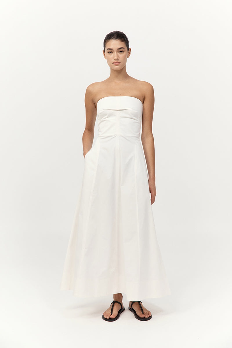 Sculpted Cotton Strapless Dress - Milk - 2