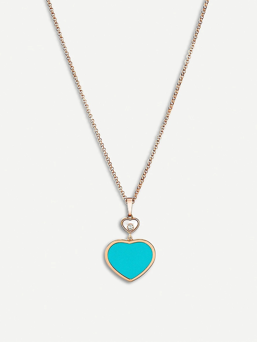 Happy Hearts 18ct rose-gold, diamond and turquoise necklace - 1