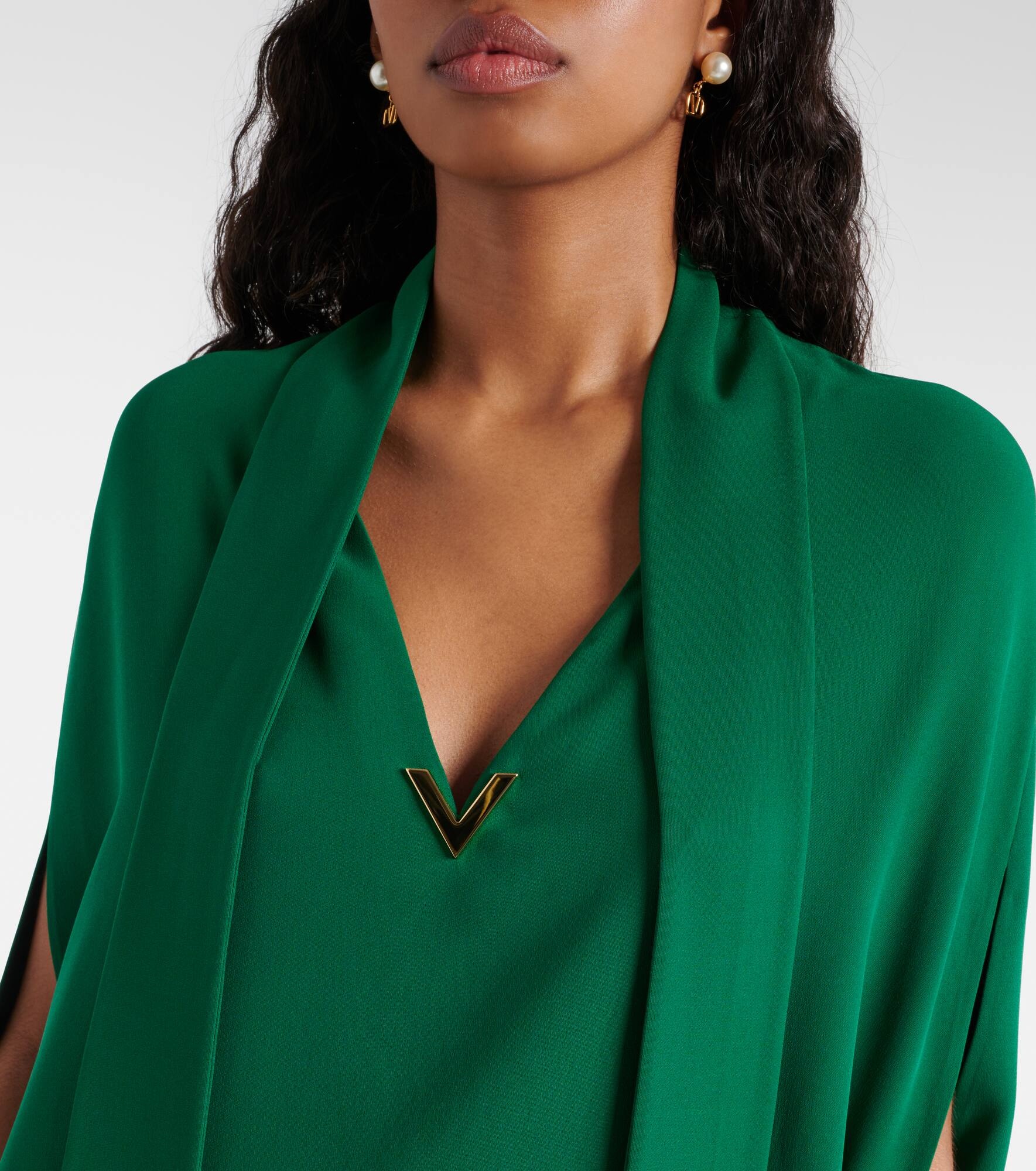 Caped tie-neck silk blouse - 4