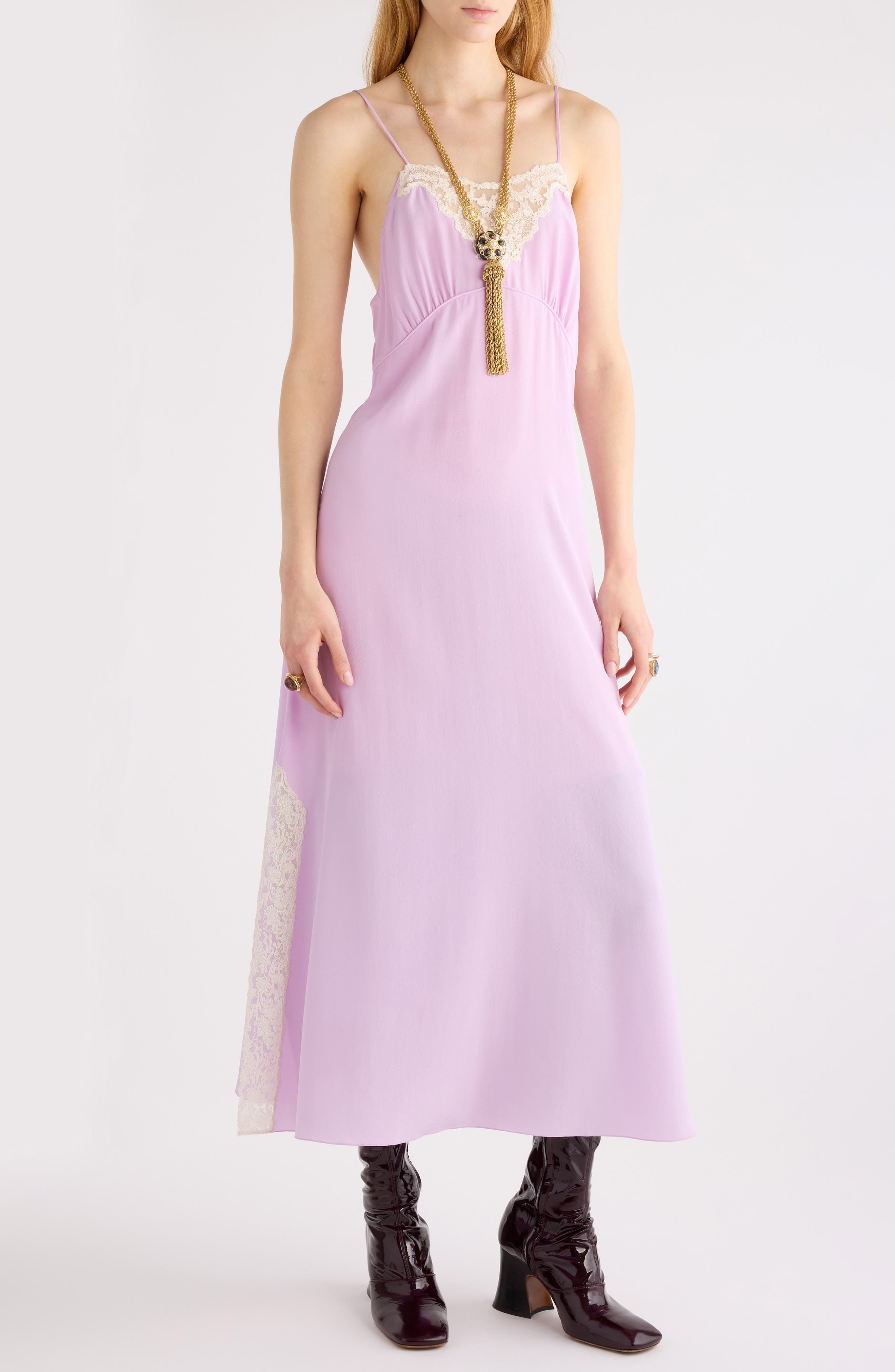 Chloé Lace Trim Organic Silk Crêpe de Chine Slipdress in Creamy Lilac at Nordstrom - 2