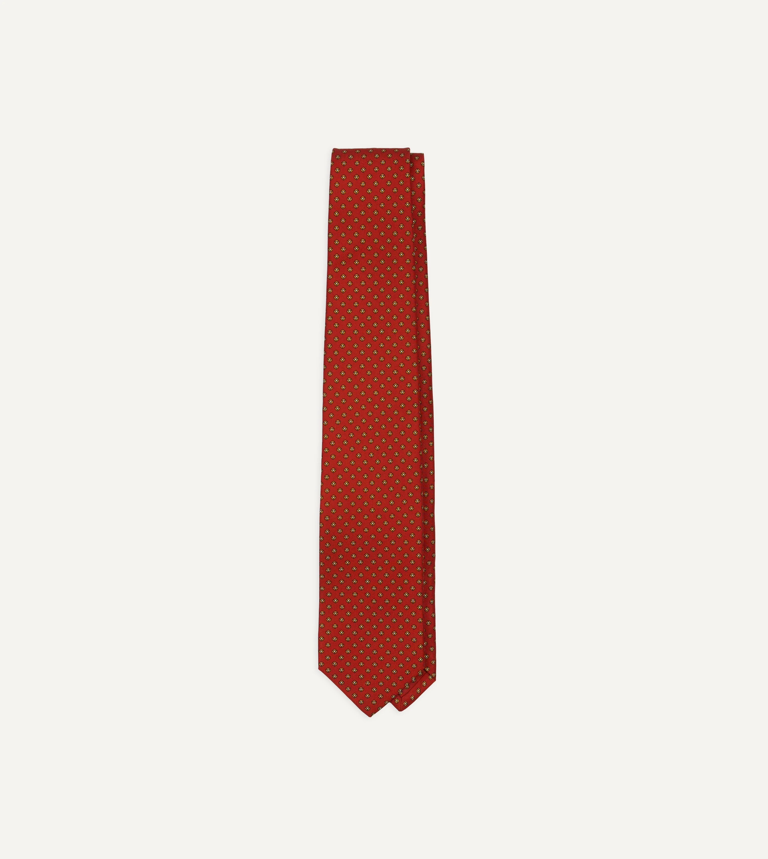 Orange Mini Flowers Tile Print Silk Self-Tipped Tie - 1