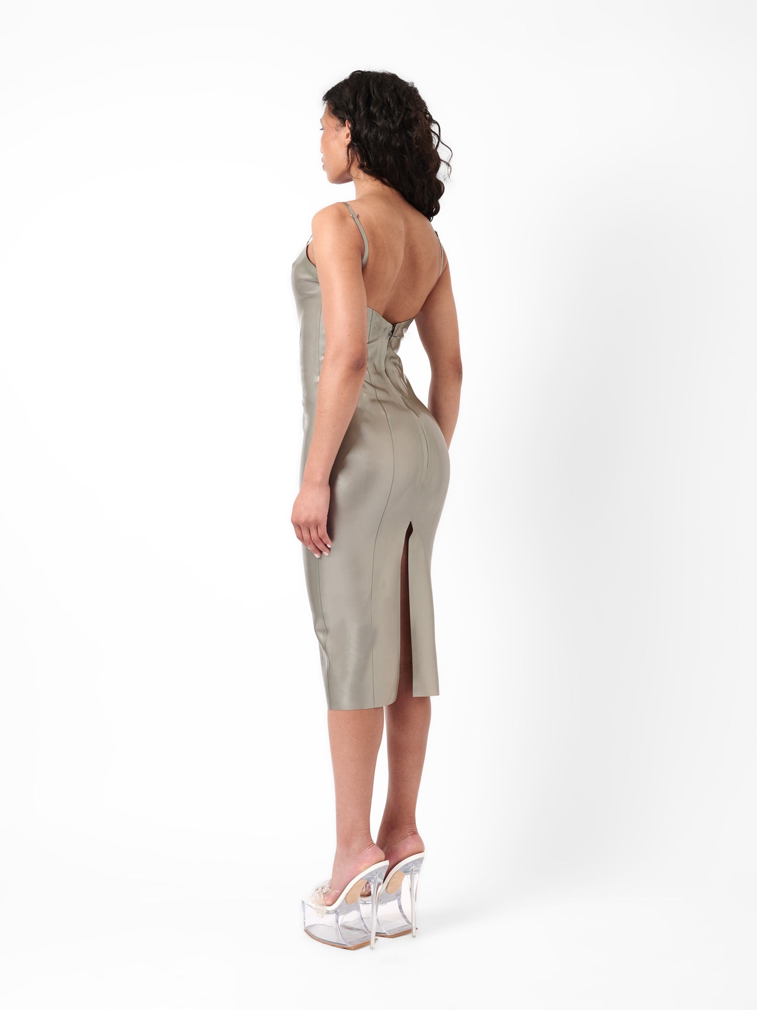 WHISTLE LATEX MIDI DRESS SILVER - 5
