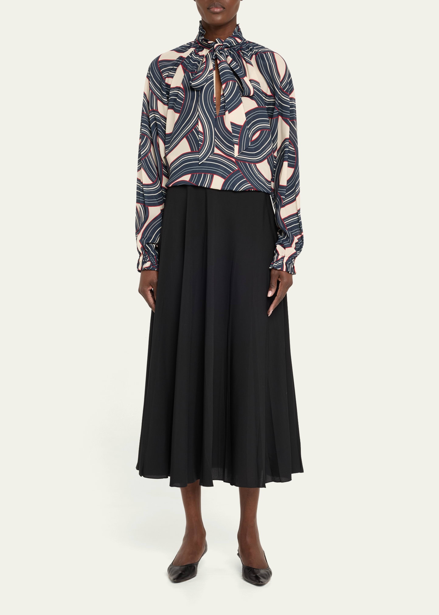 Cerere Placee Printed Blouse with Tie Neck - 2