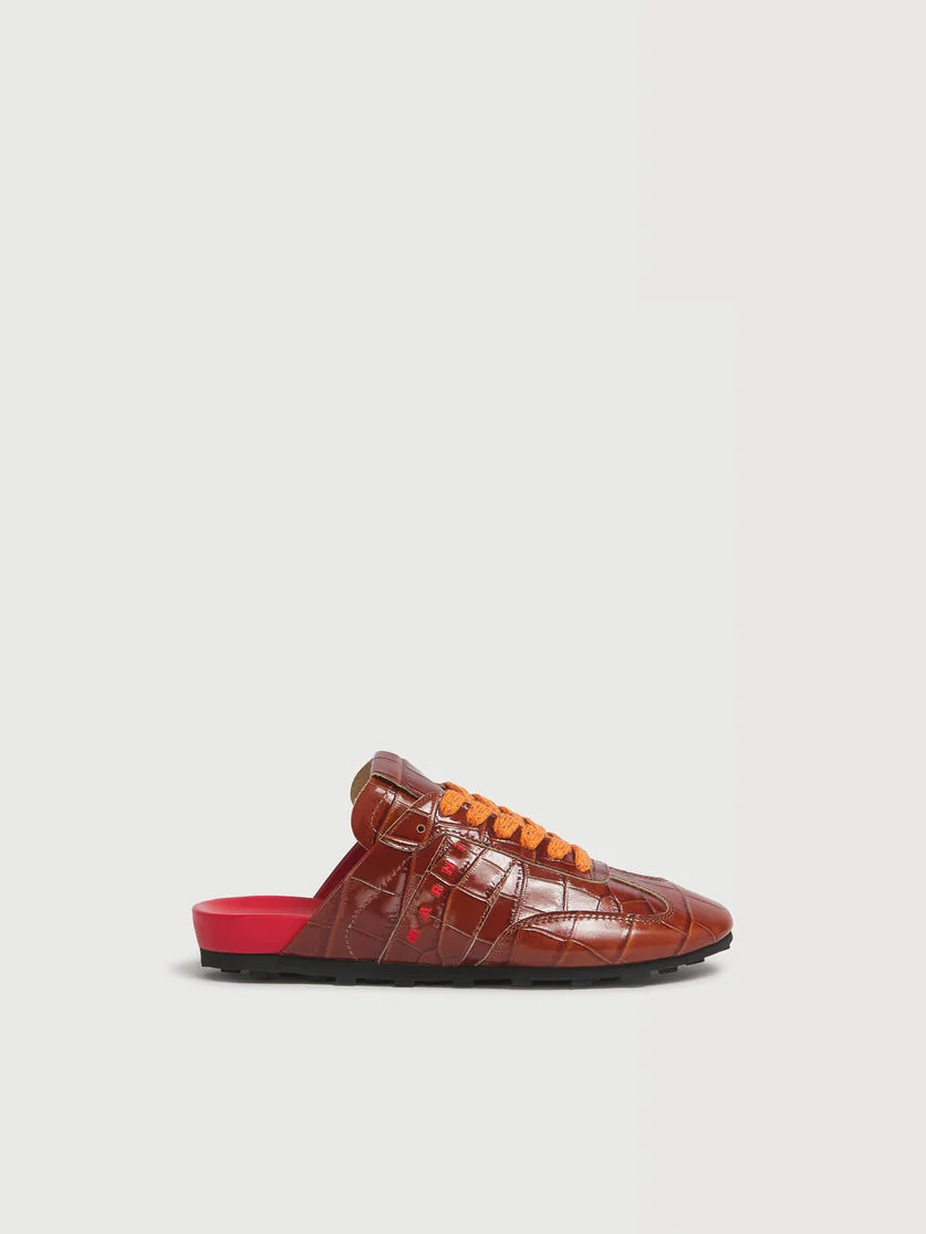 BROWN CROC-EFFECT LEATHER SOFTY SOCCER SLIP-ON SNEAKER - 1