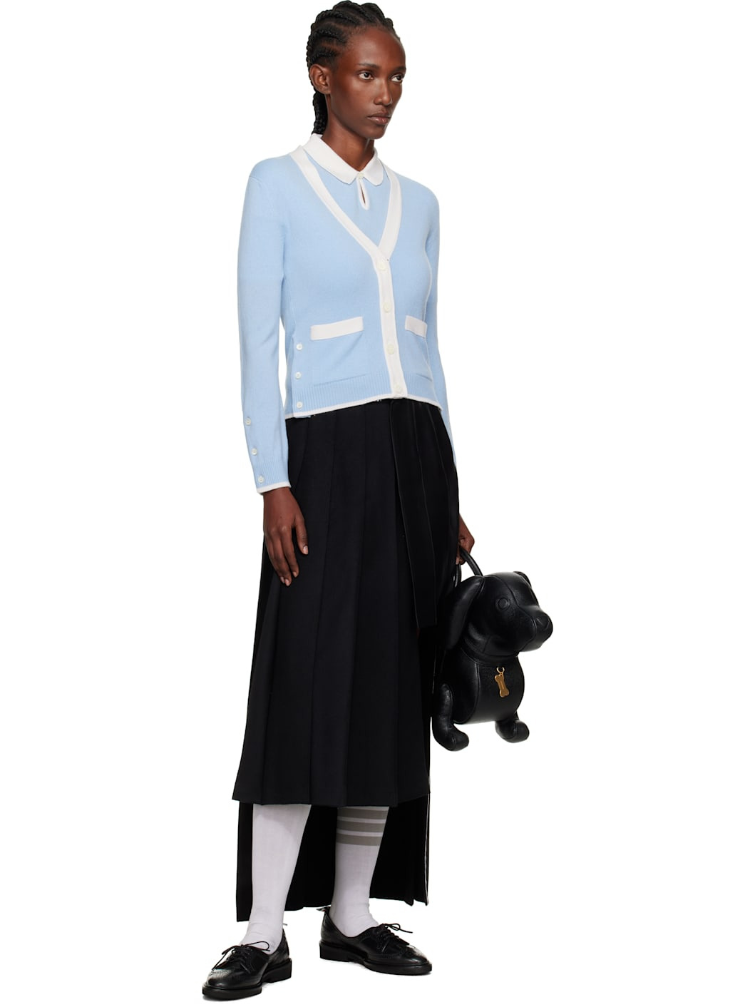 Black Wrap Pleated Midi Skirt - 4