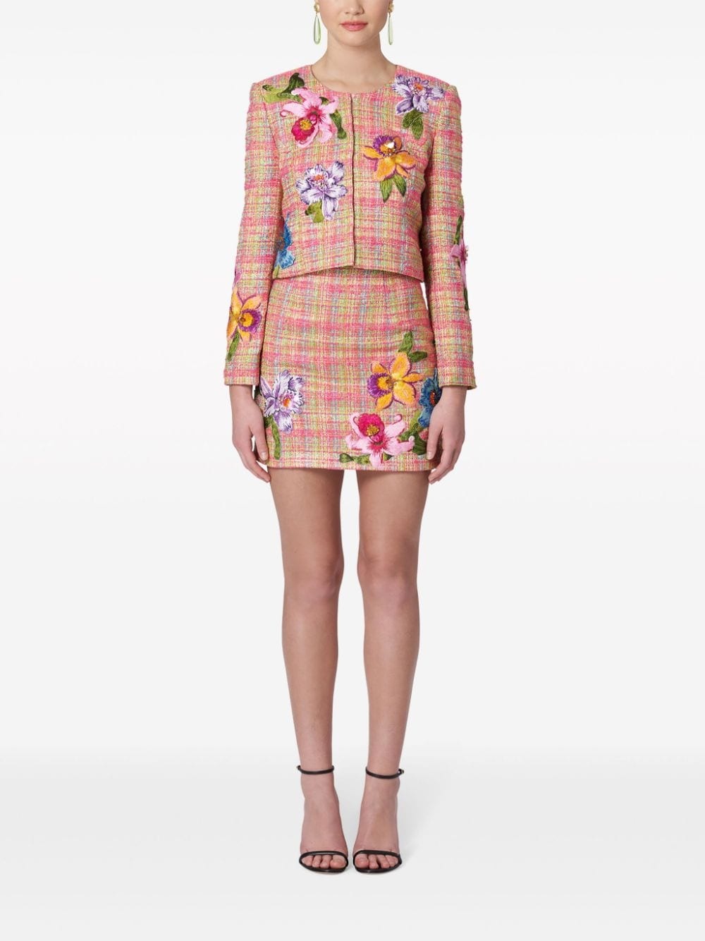 floral-embroidered tweed jacket - 2