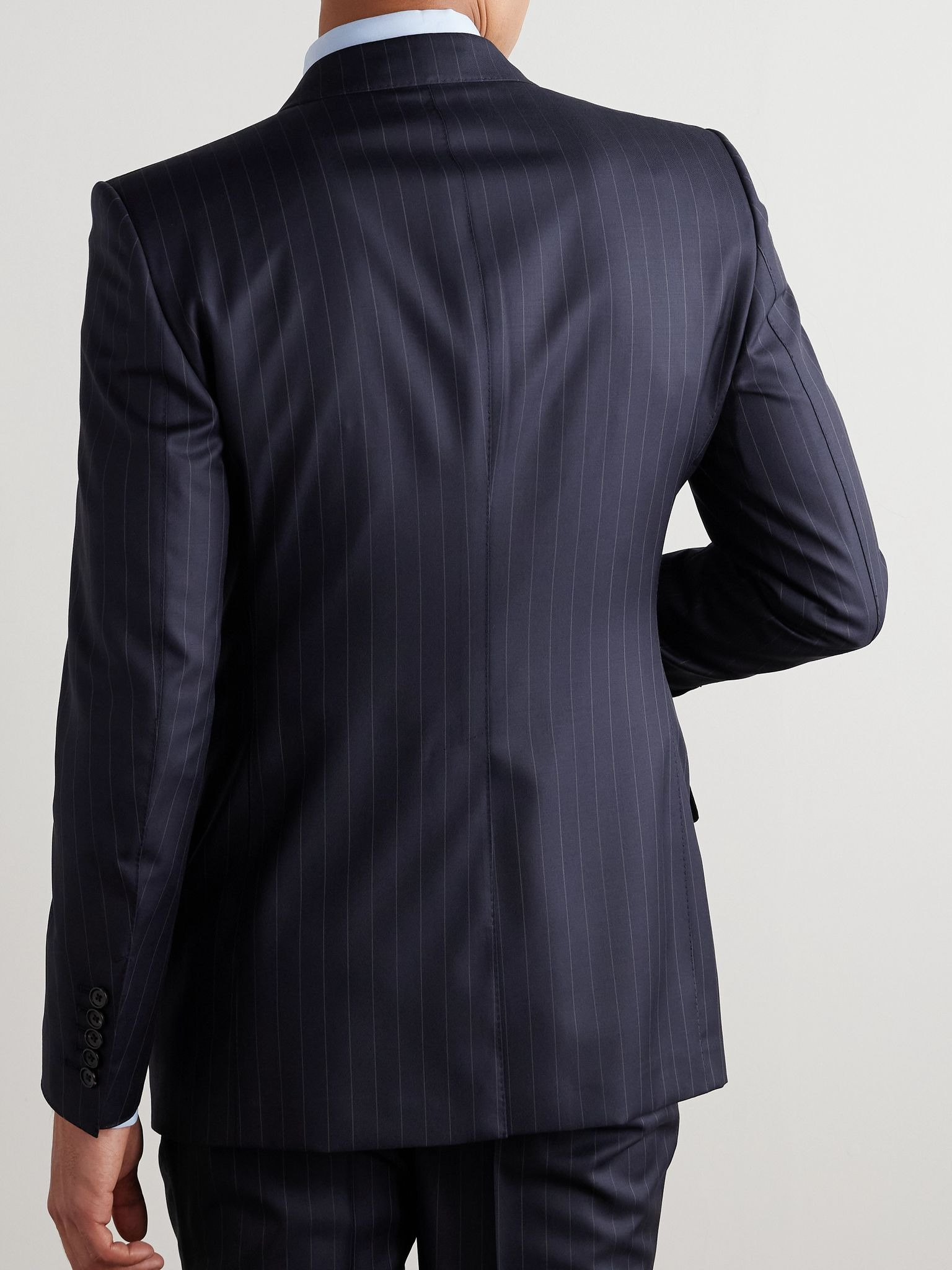 Dyllan Slim-Fit Pinstriped Wool-Twill Suit Jacket Navy - 3