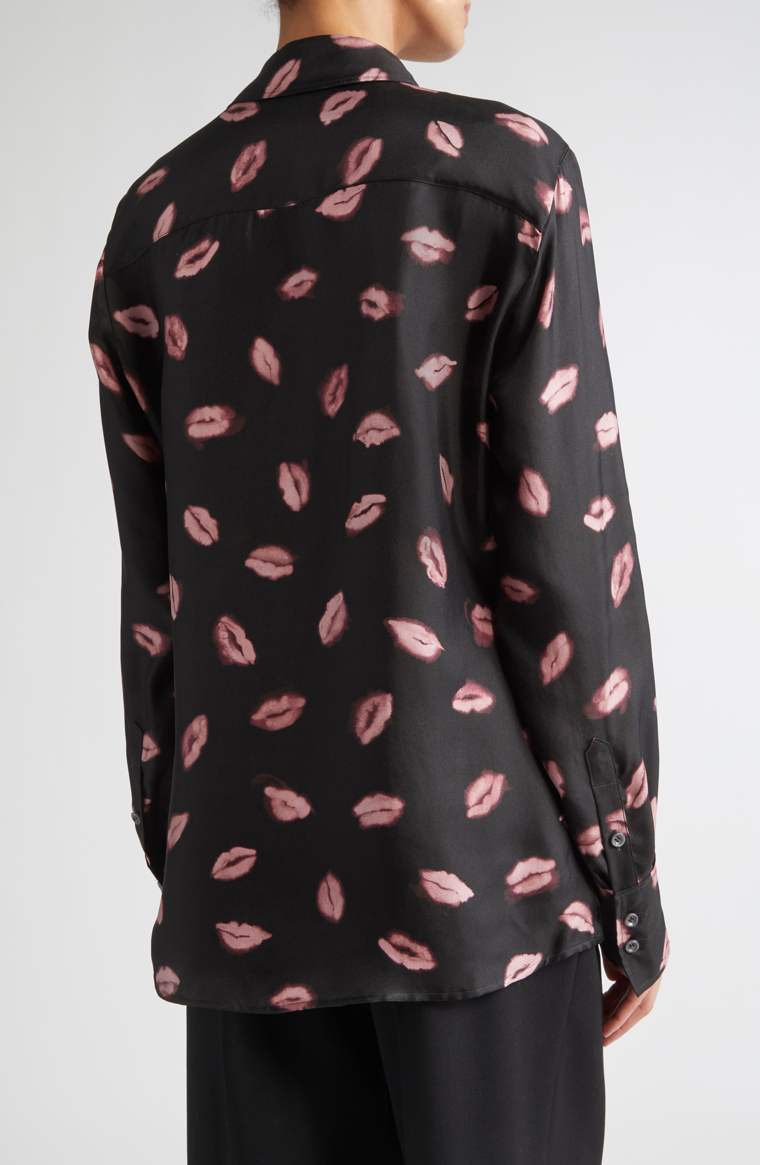 Altuzarra Chika Kisses Print Silk Chiffon Button-Up Shirt in Black Kisses at Nordstrom - 3