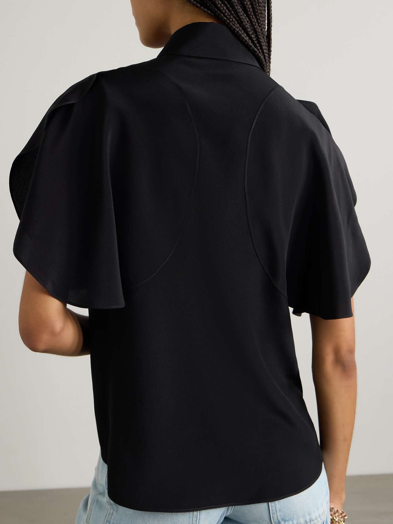 Paneled silk-crepe shirt - 3