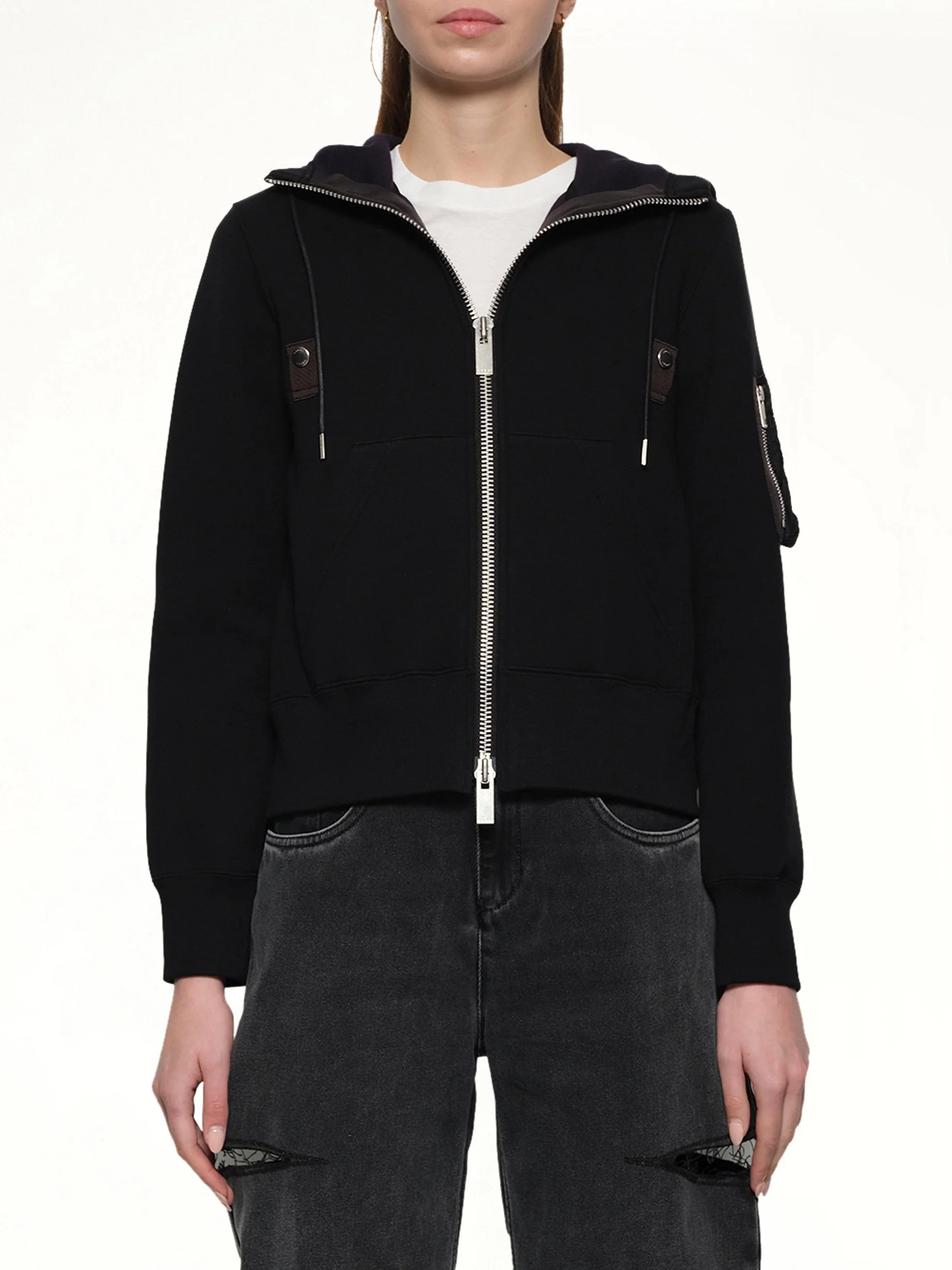 Sponge Sweat x Nylon Twill Hoodie in Black - 1