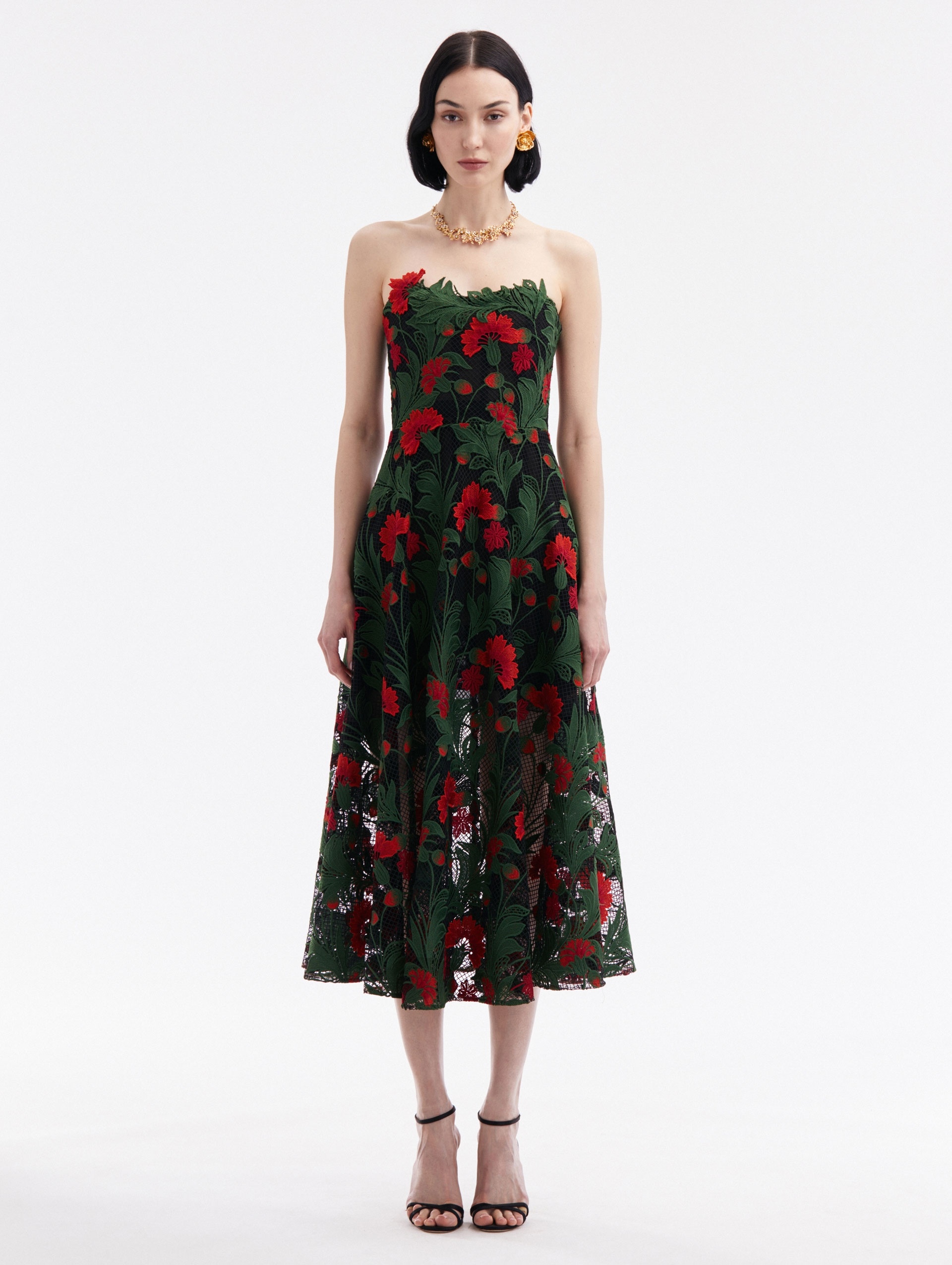 oscar de la renta marbled carnation guipure lace dress Marbled Carnation Guipure lace bustier gown in white - Oscar De La Renta