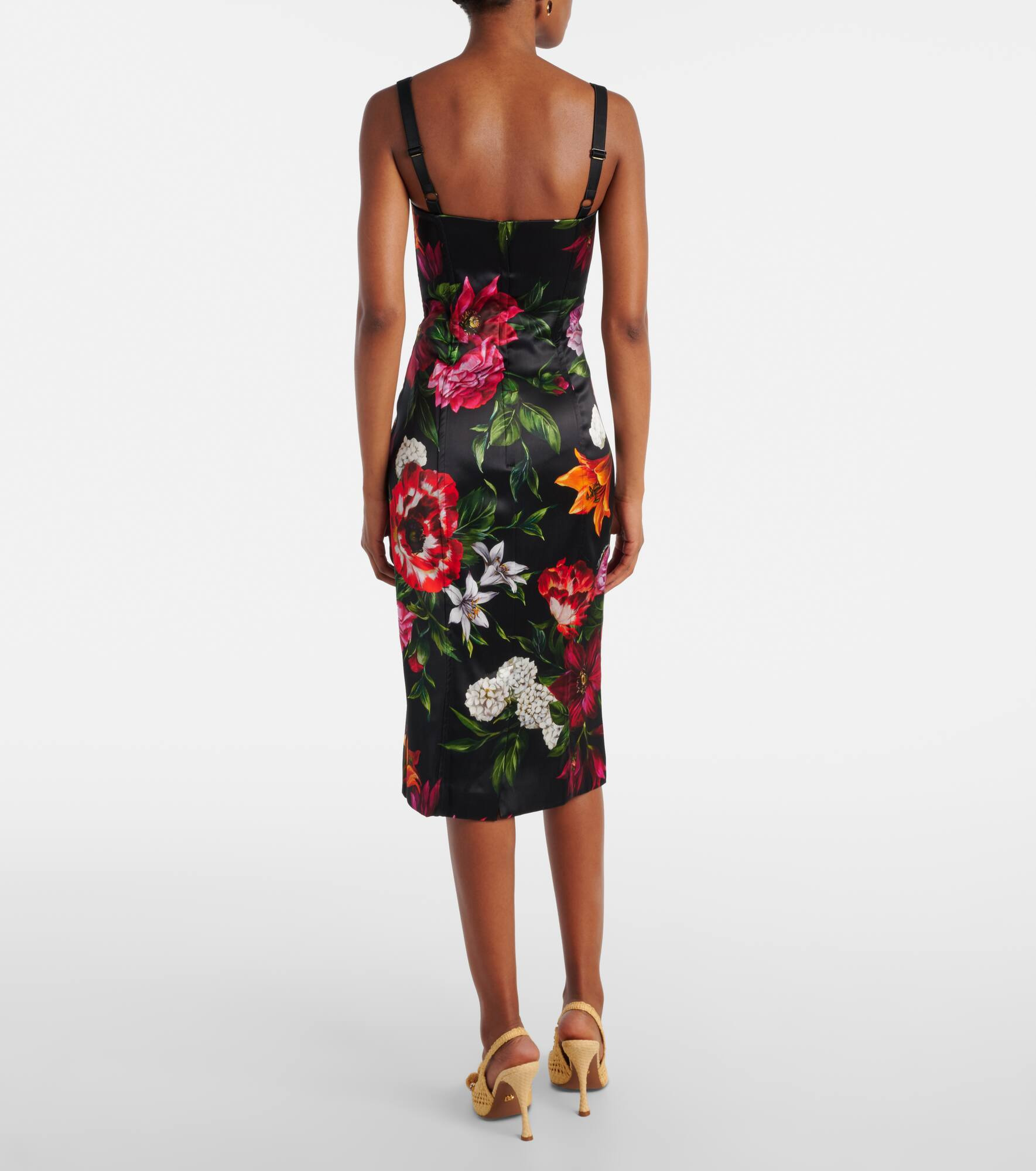 Floral satin midi dress - 3