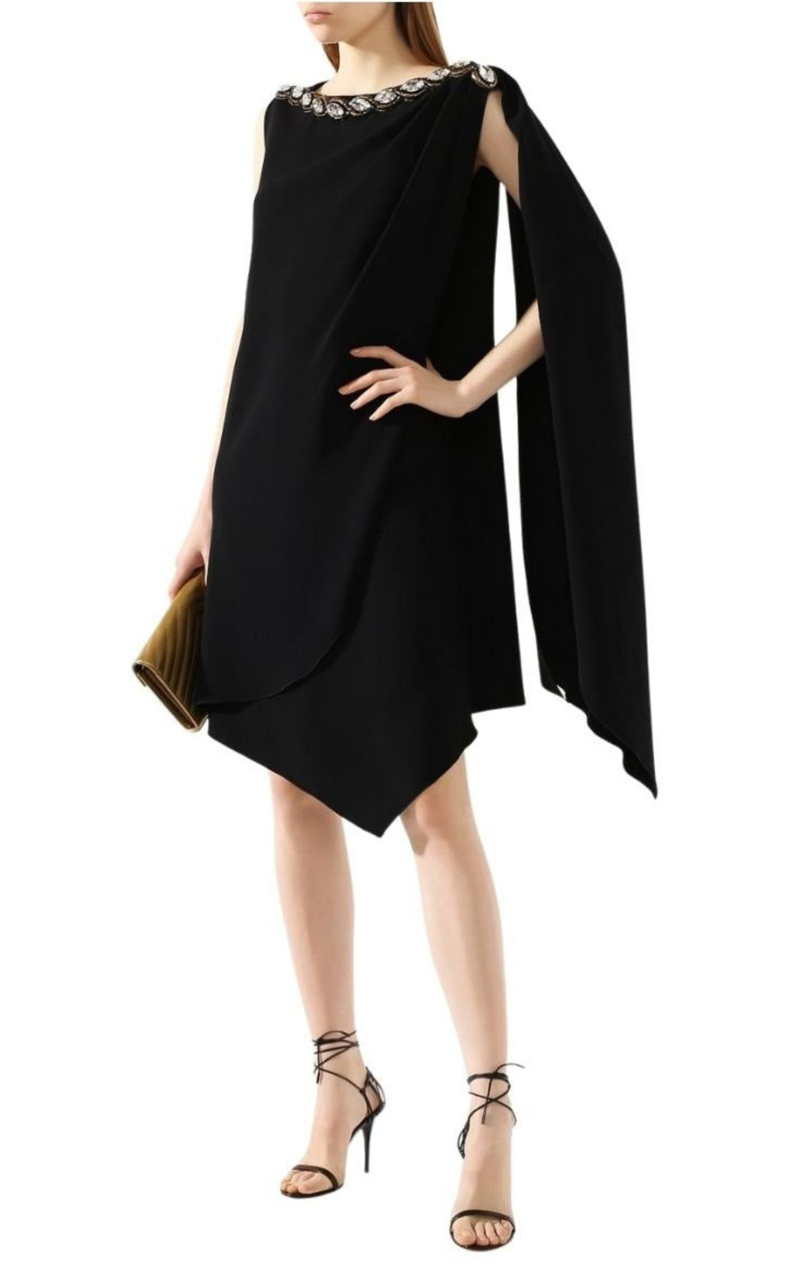 Crystal Embellished Draped Jersey Shift Dress - 2