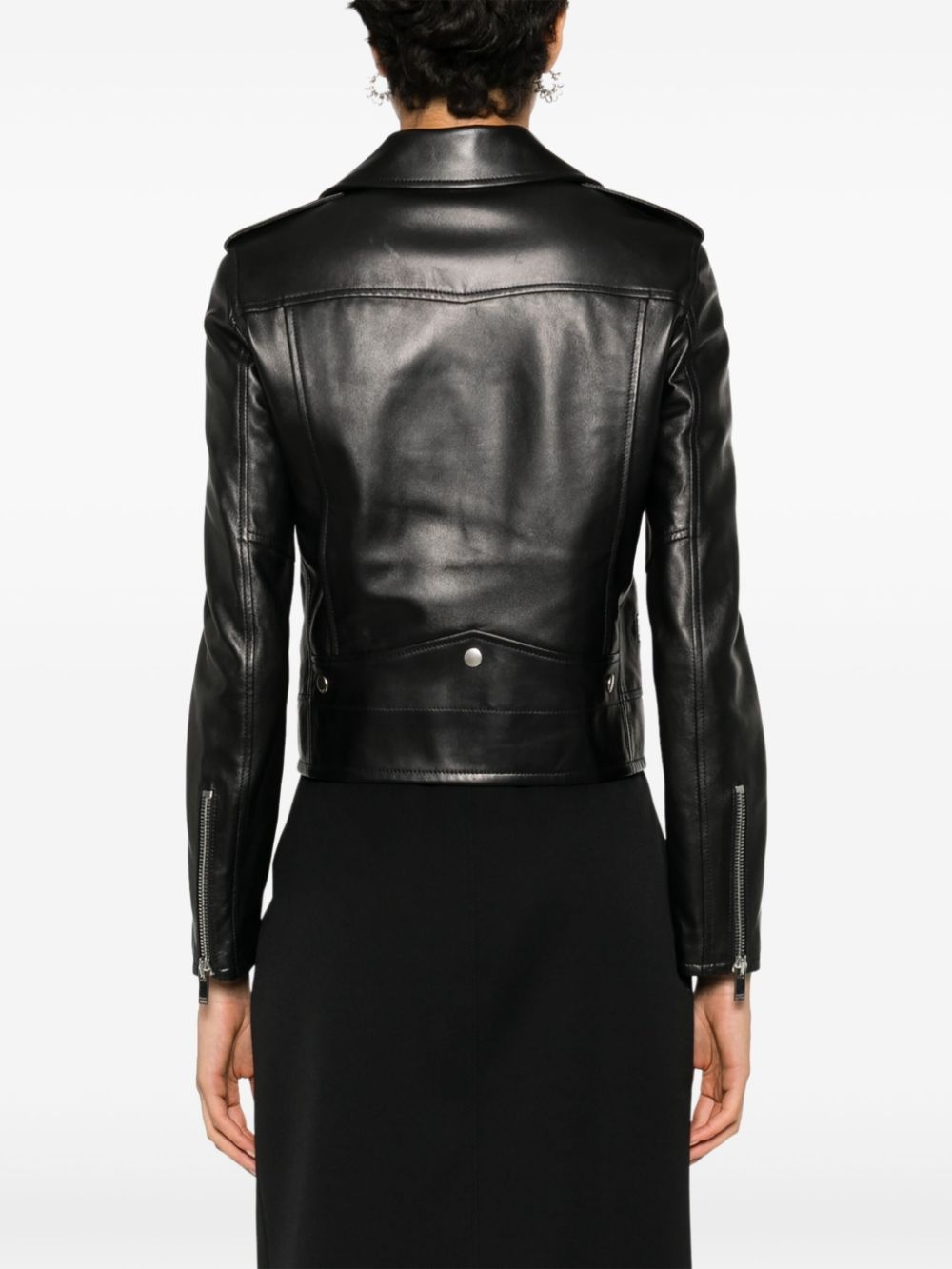 zip-up leather biker jacket - 4