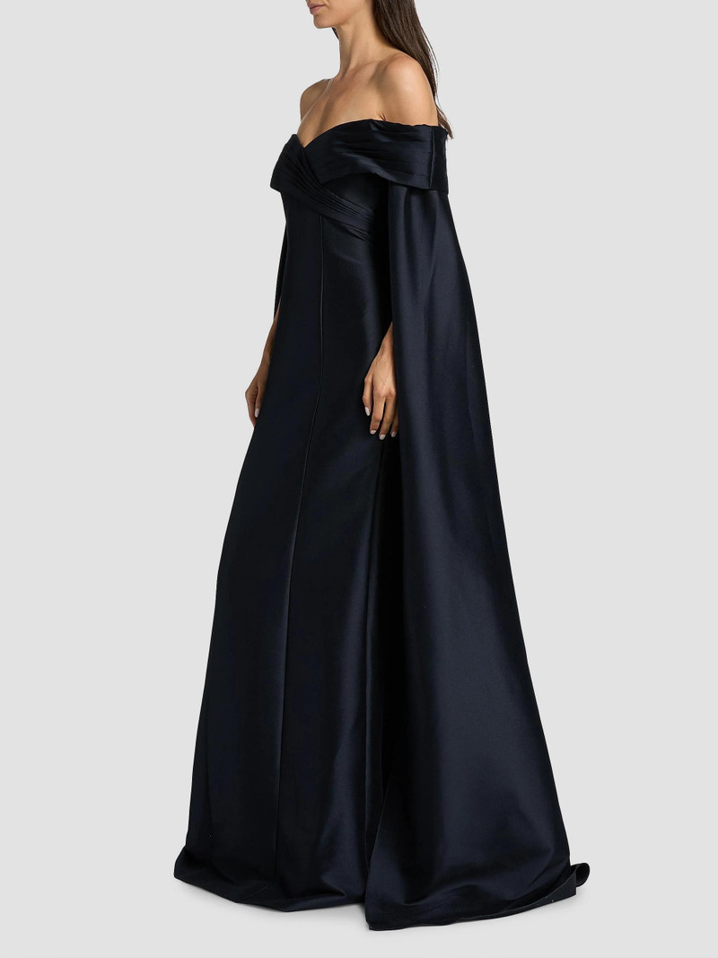 Women's Mikado Off-The-Shoulder Cape Gown - Navy 4