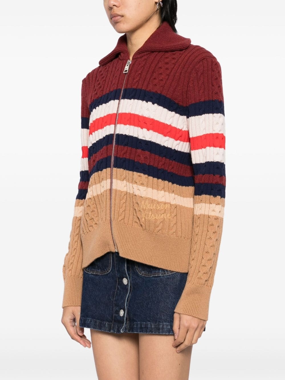 striped cable zipped cardigan - 3