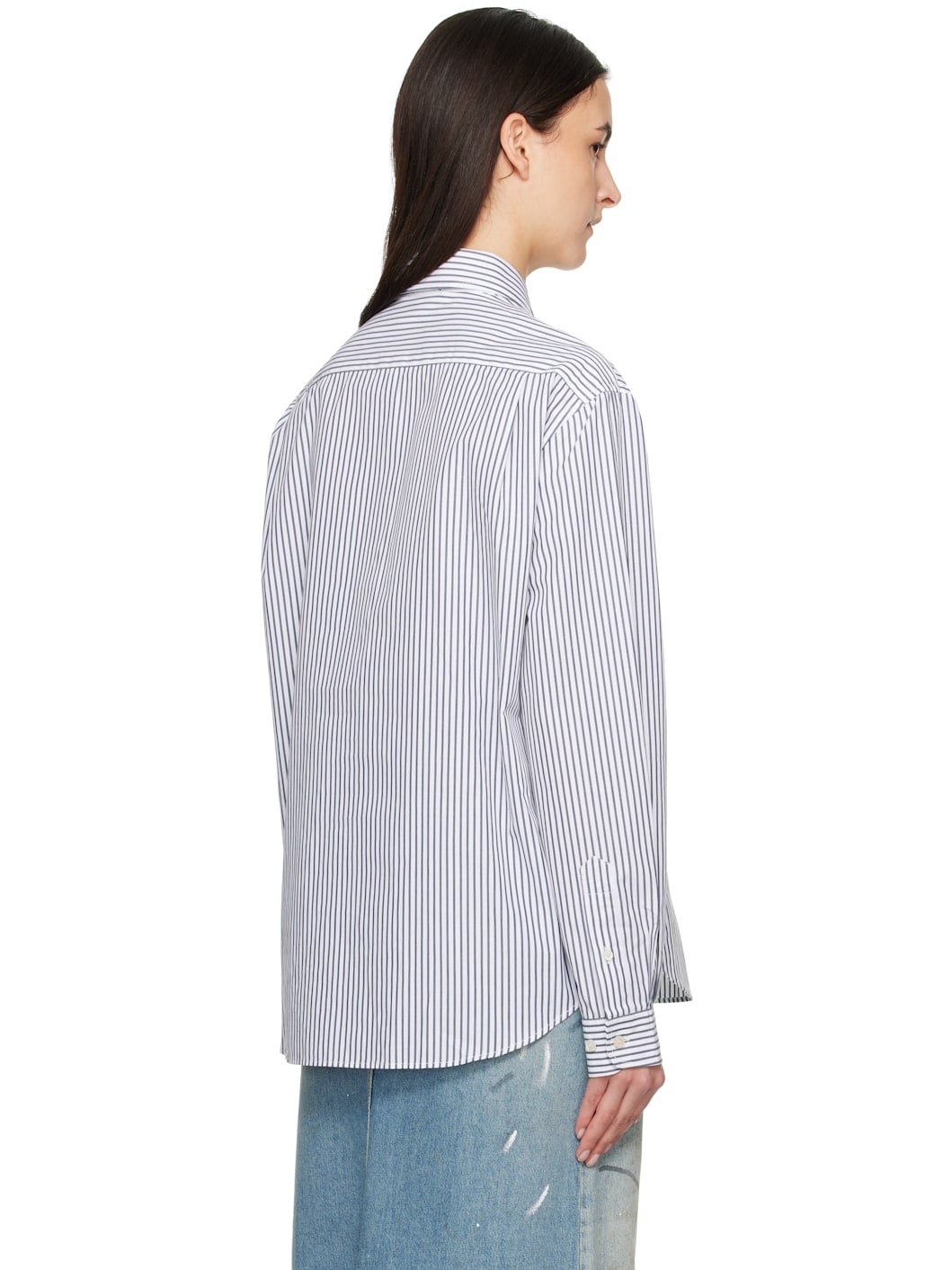 White & Navy Striped Shirt - 3