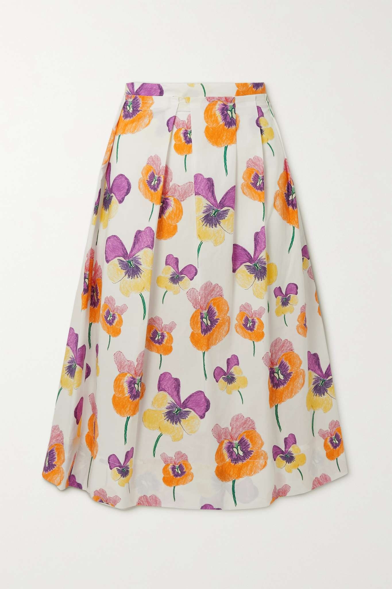 Floral-print cotton-poplin midi skirt - 1