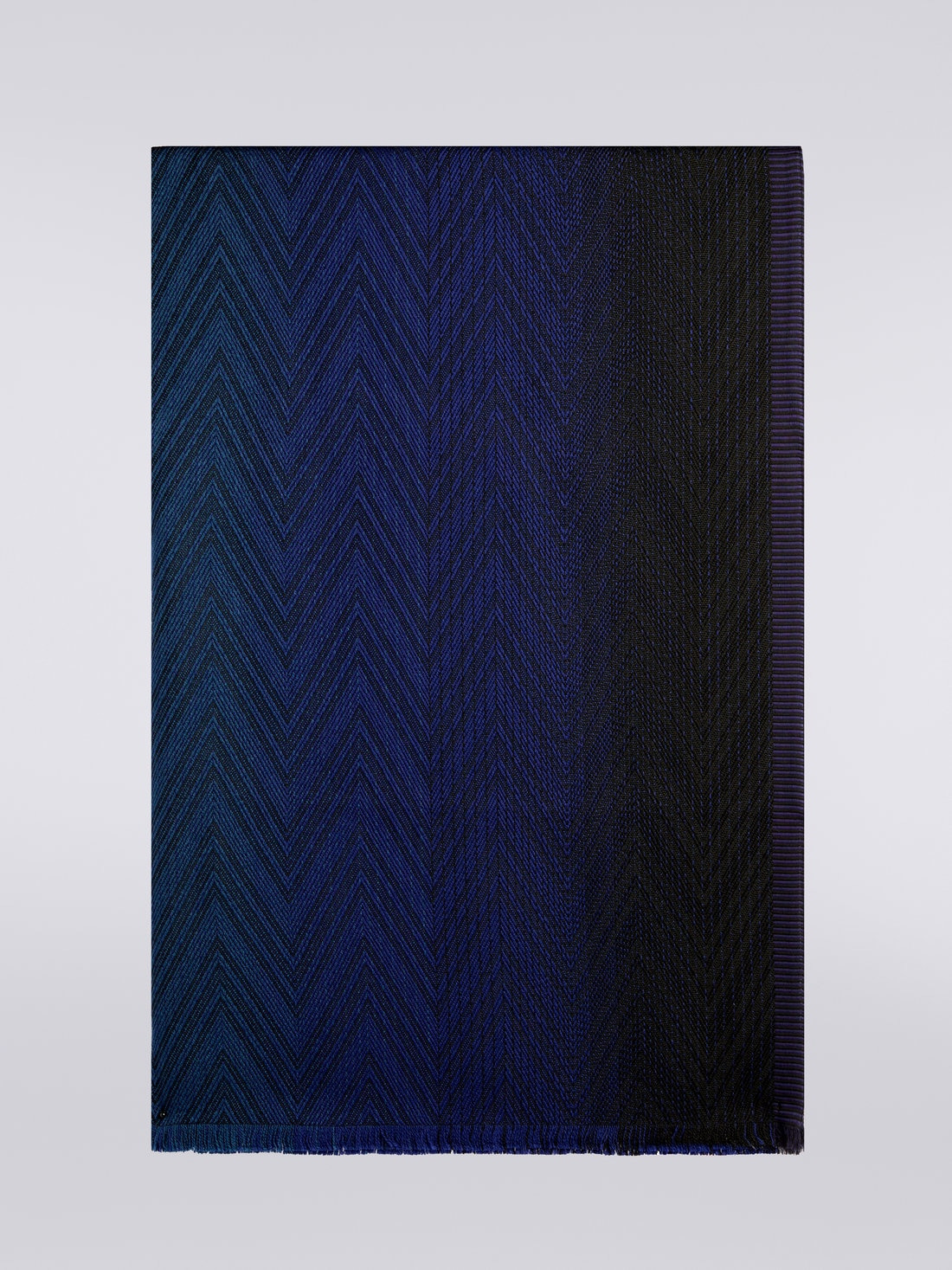 Viscose and wool chevron knit stole with frayed edges - 1