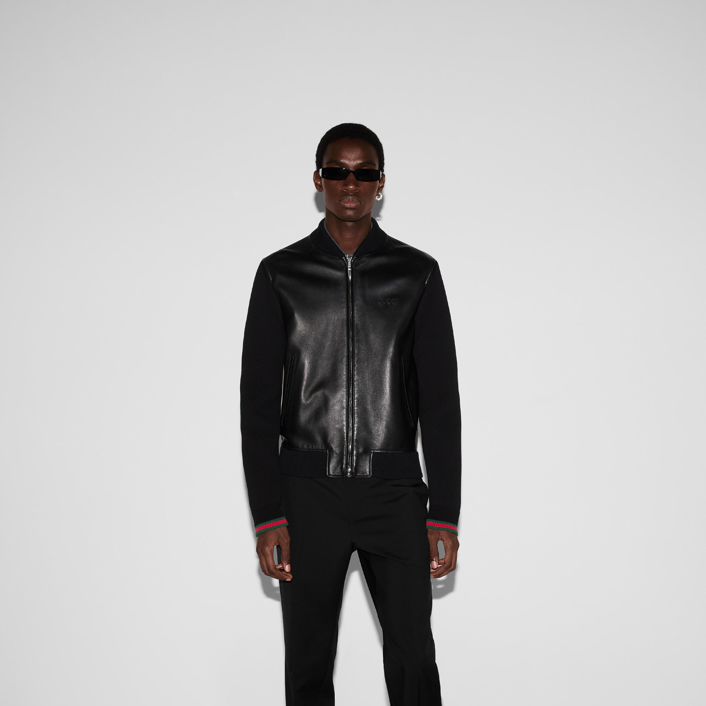 Nappa leather and knit bomber jacket - 3