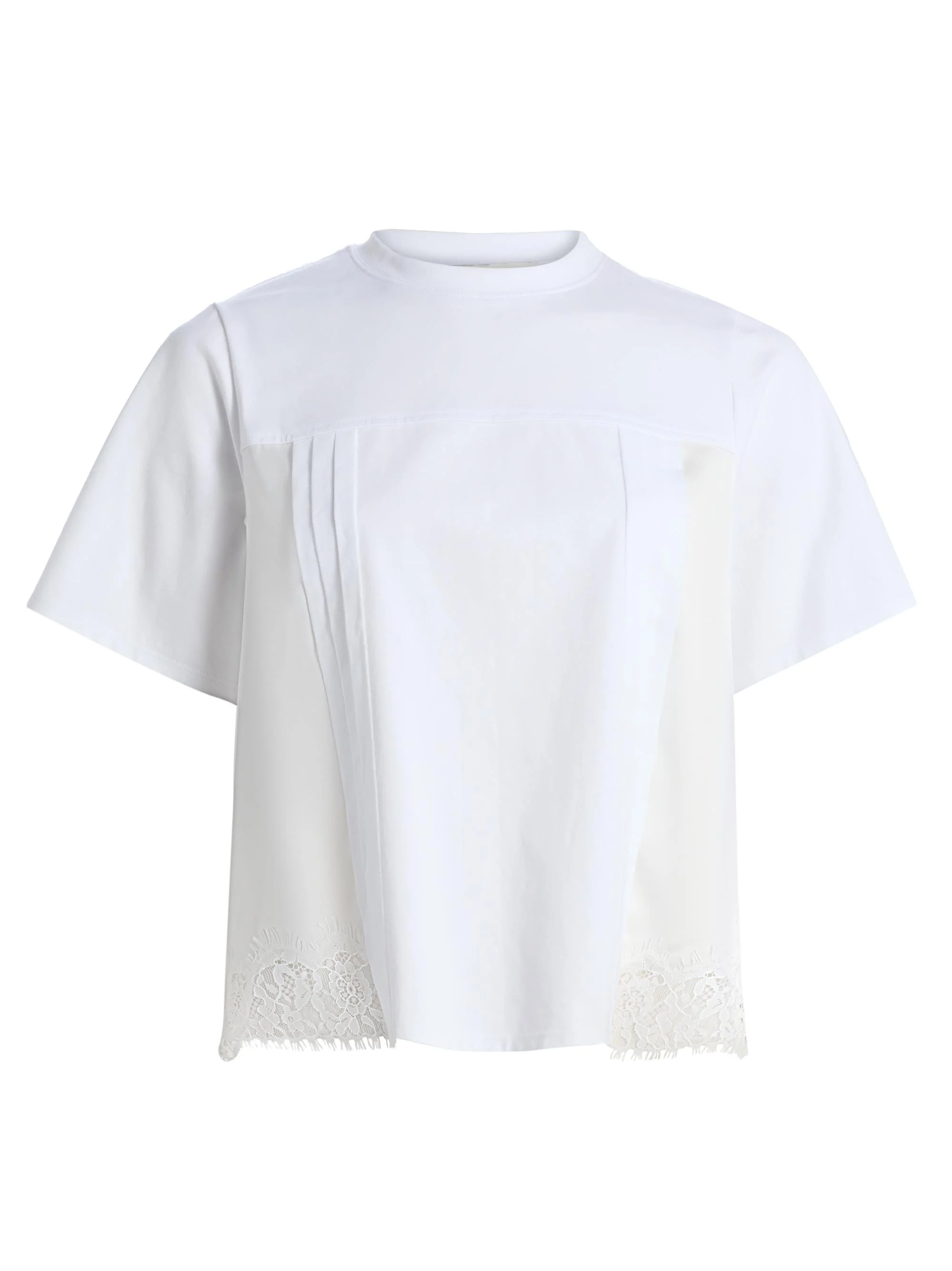 Women's Satin & Lace Mixed-Media T-Shirt - White - 1