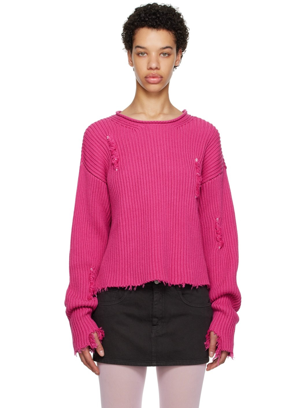 Pink distressed sweater hotsell