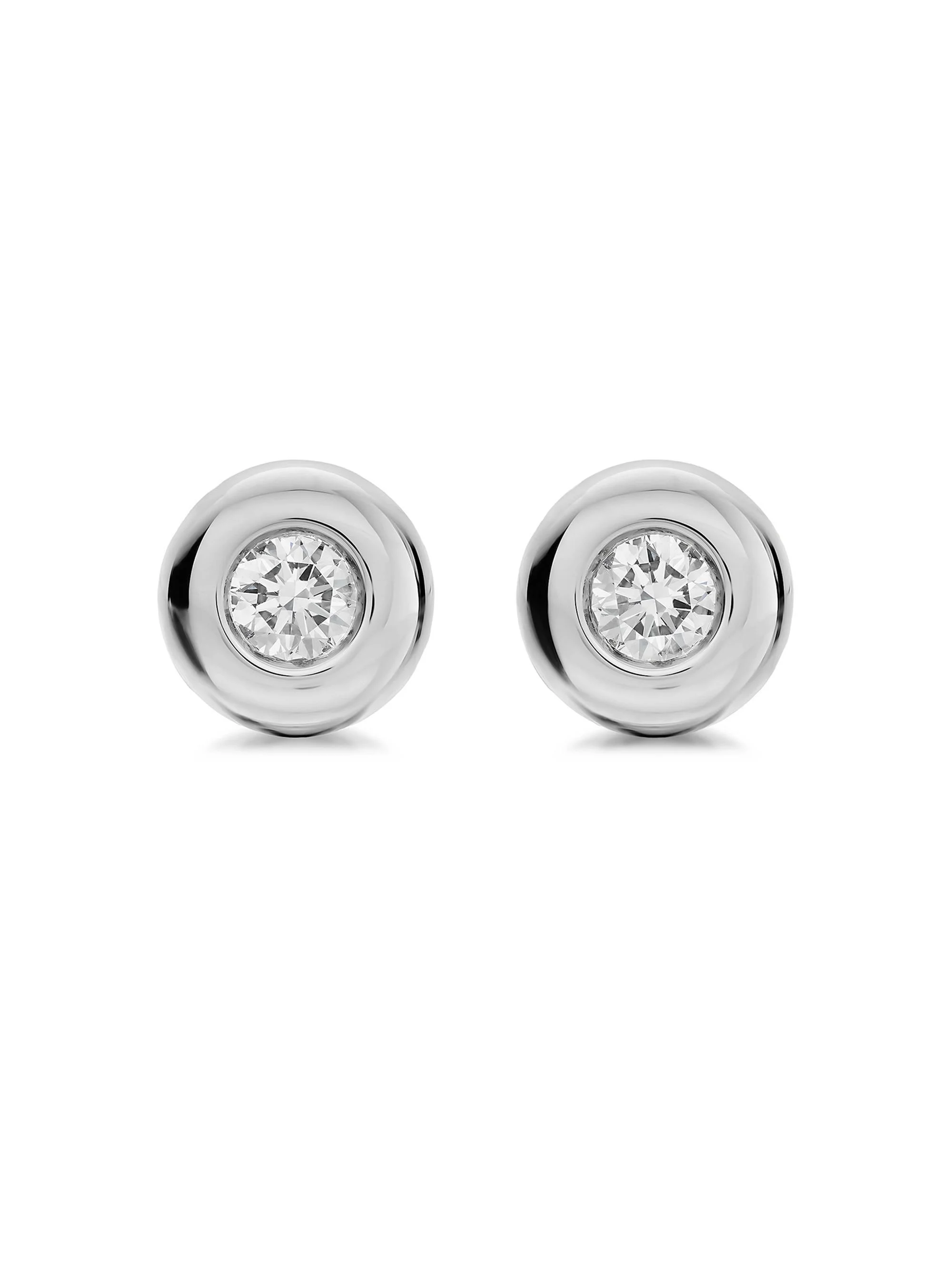 Women's Bezel Set Stud Earrings in Sterling Silver with Diamonds, 6.4MM - Diamond - 1