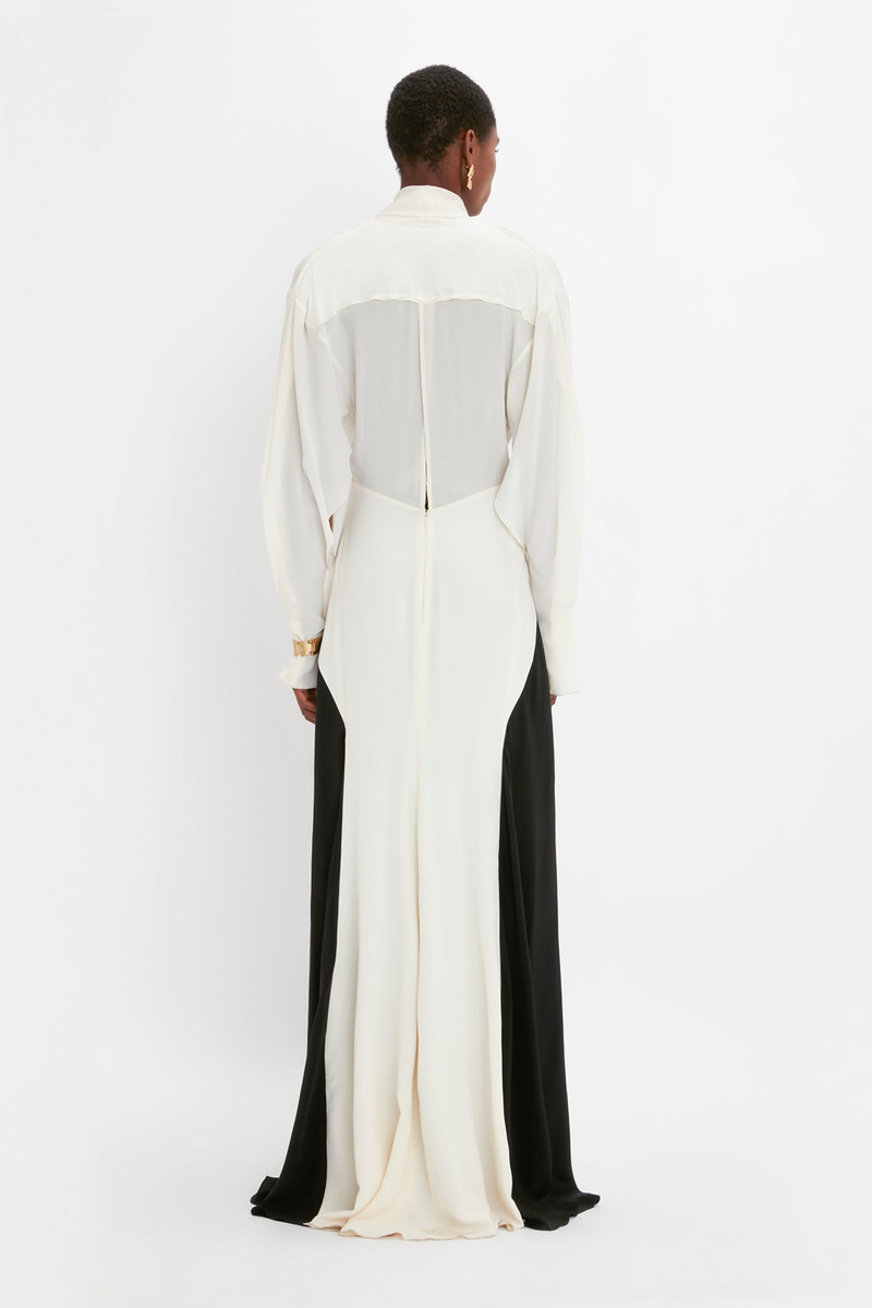 Tie Detail Gown In Vanilla-Black 4