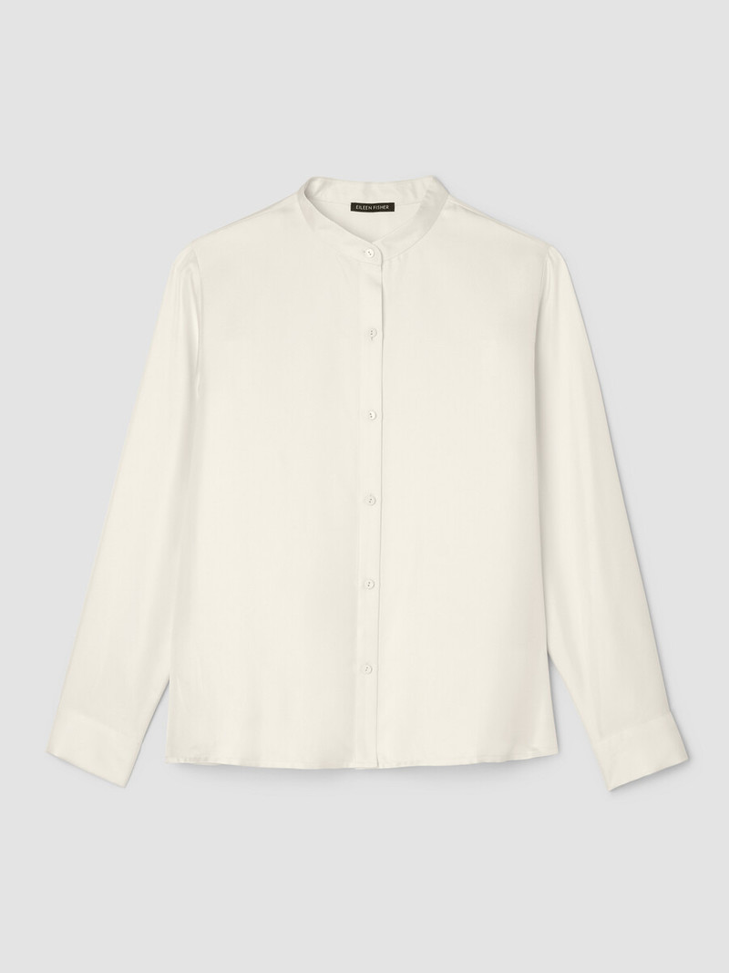 Silk Twill Band Collar Shirt 1